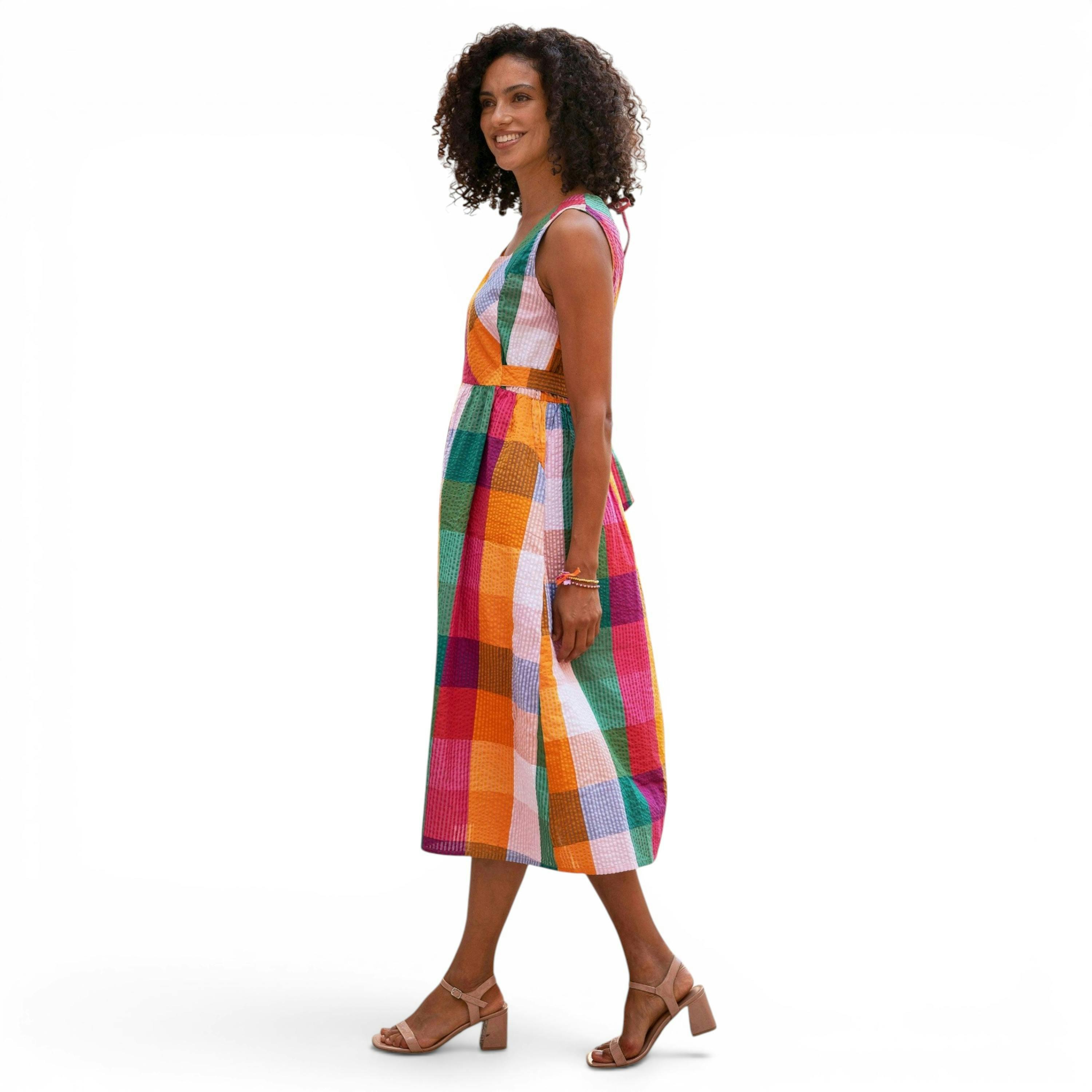 Yumi Multicolour Seersucker Cotton Midi Sun Dress , view 5 of 6