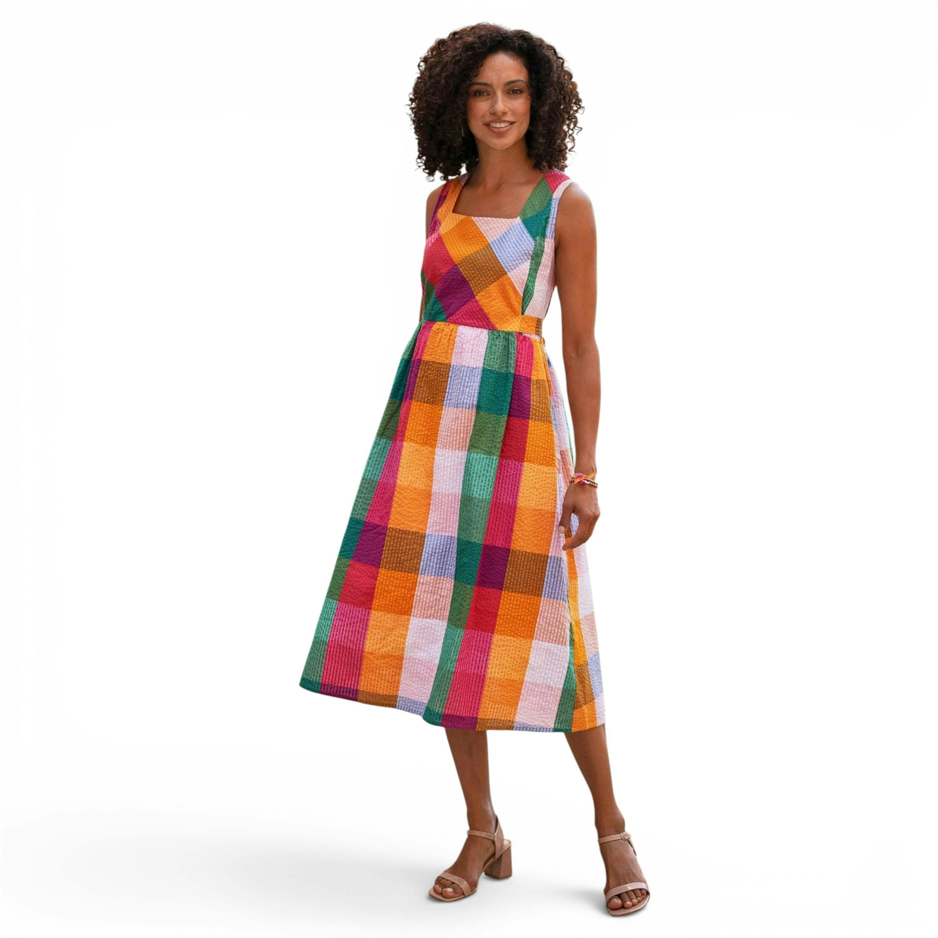 Yumi Multicolour Seersucker Cotton Midi Sun Dress , view 6 of 6
