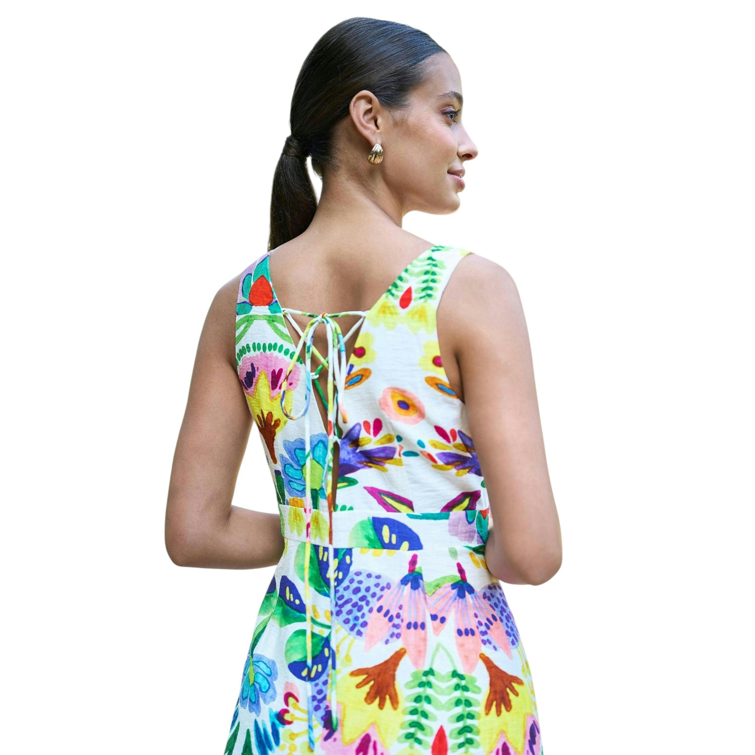 Yumi Multicolour Abstract Flower Maxi Dress With Tie Back , view 4 of 6