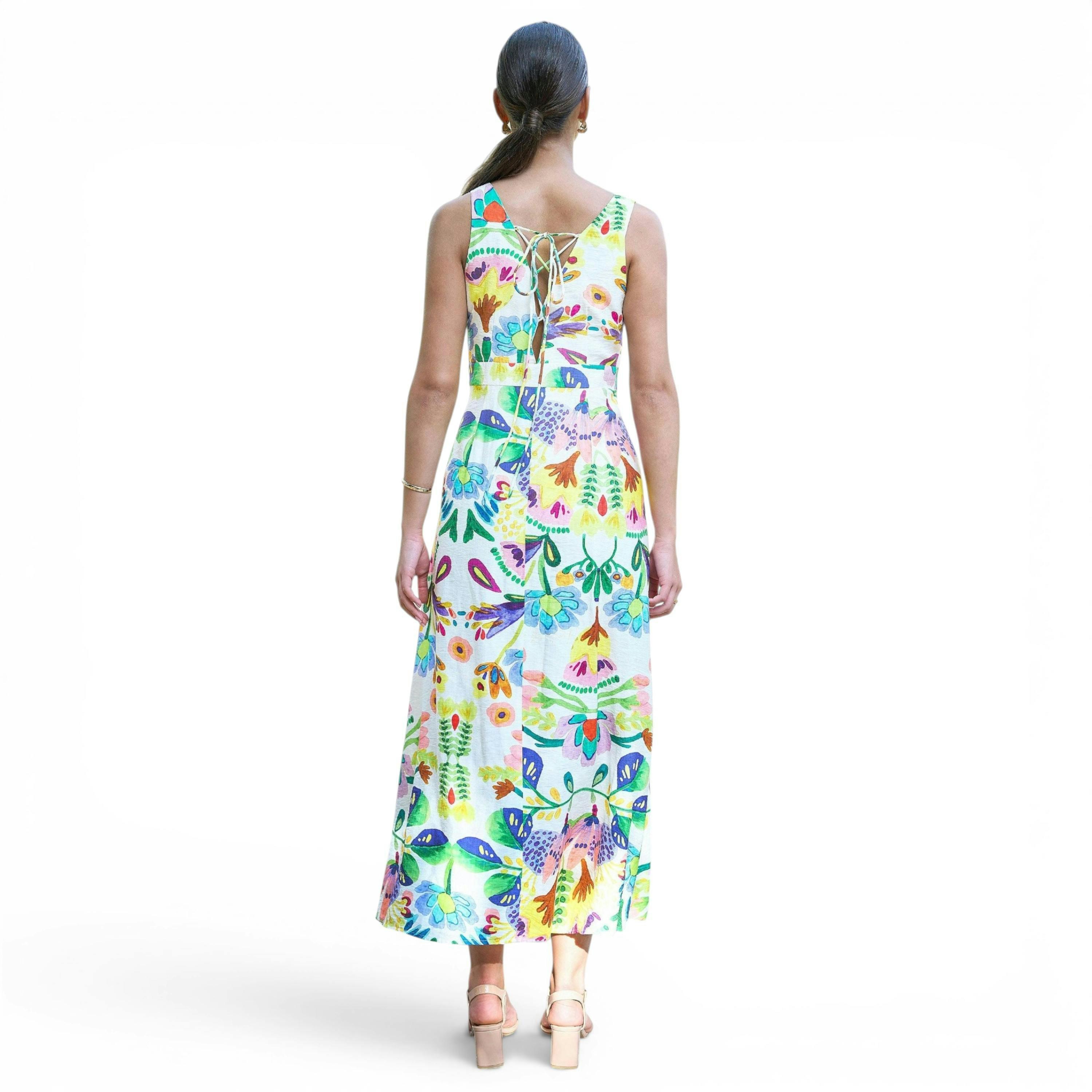 Yumi Multicolour Abstract Flower Maxi Dress With Tie Back , view 5 of 6
