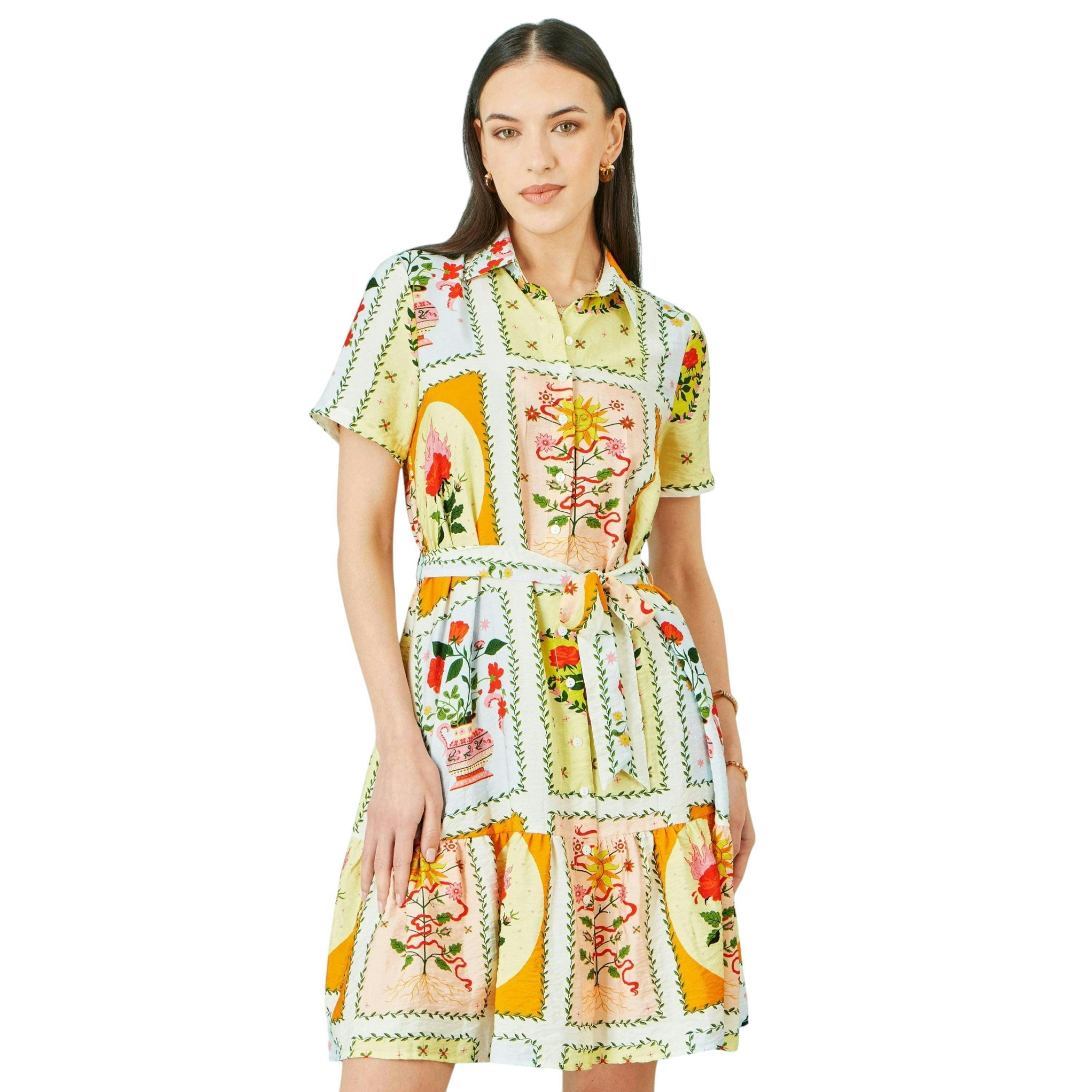 Yumi Multicolour Sun Patchwork Print Shirt Dress , view 1 of 6