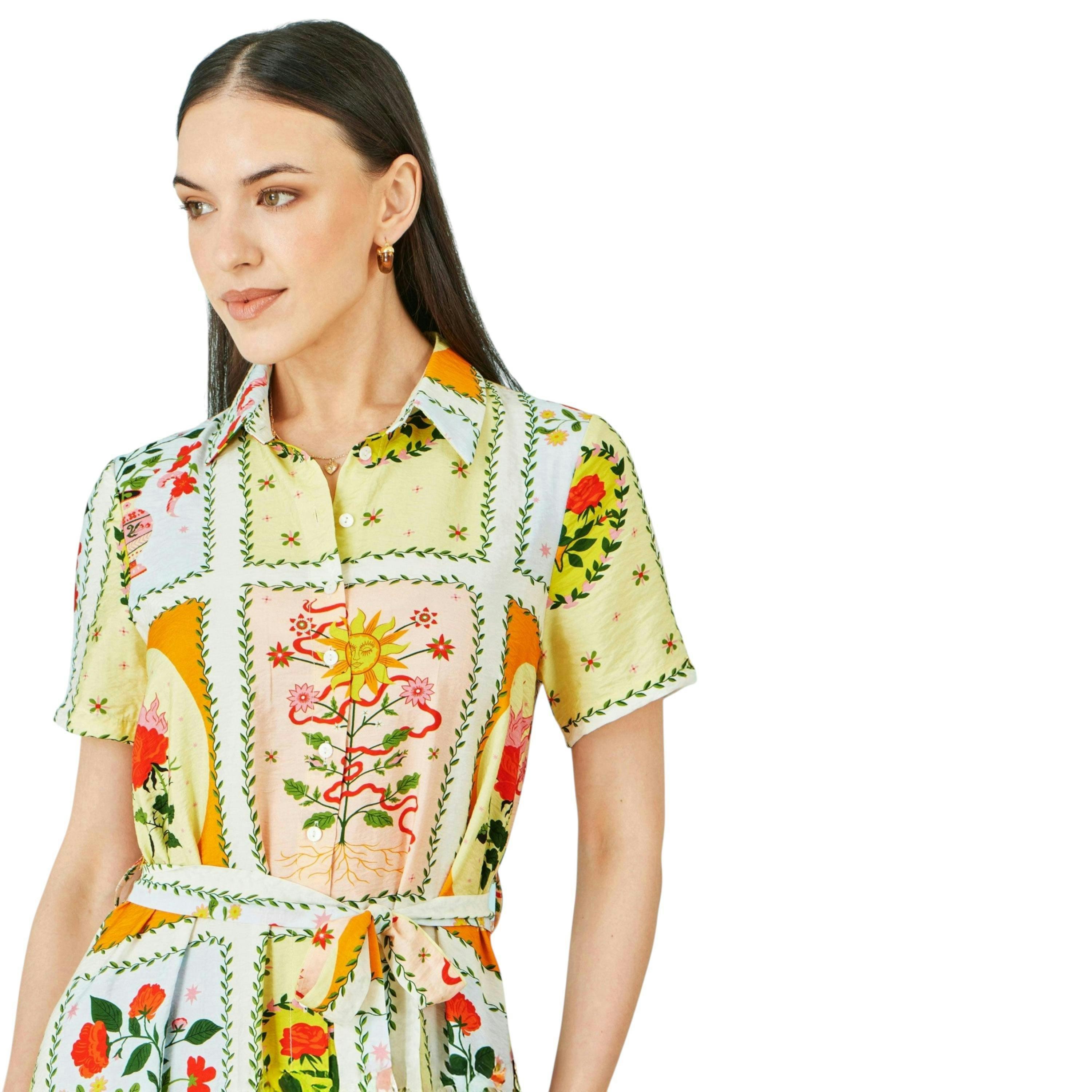 Yumi Multicolour Sun Patchwork Print Shirt Dress , view 2 of 6