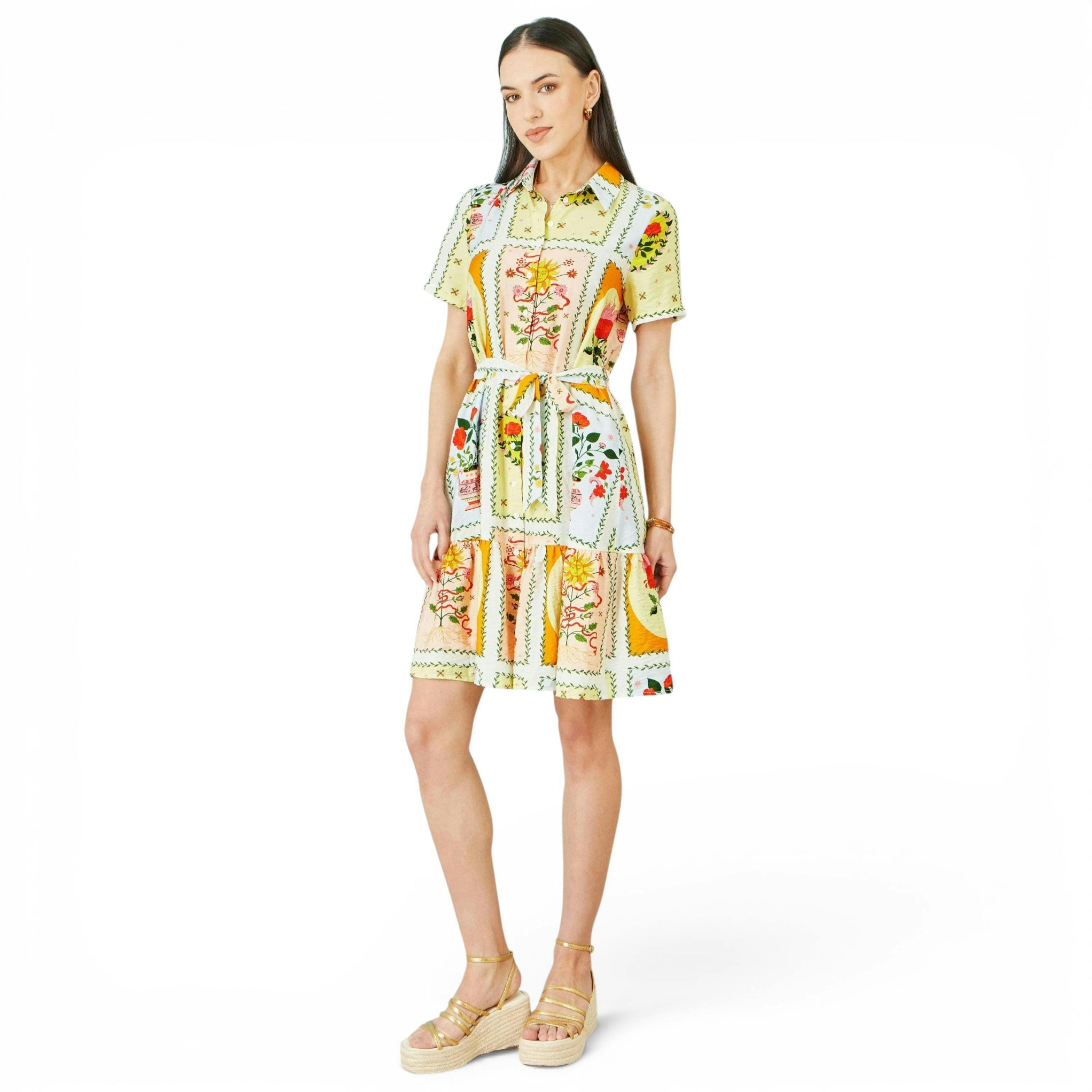 Yumi Multicolour Sun Patchwork Print Shirt Dress , view 5 of 6