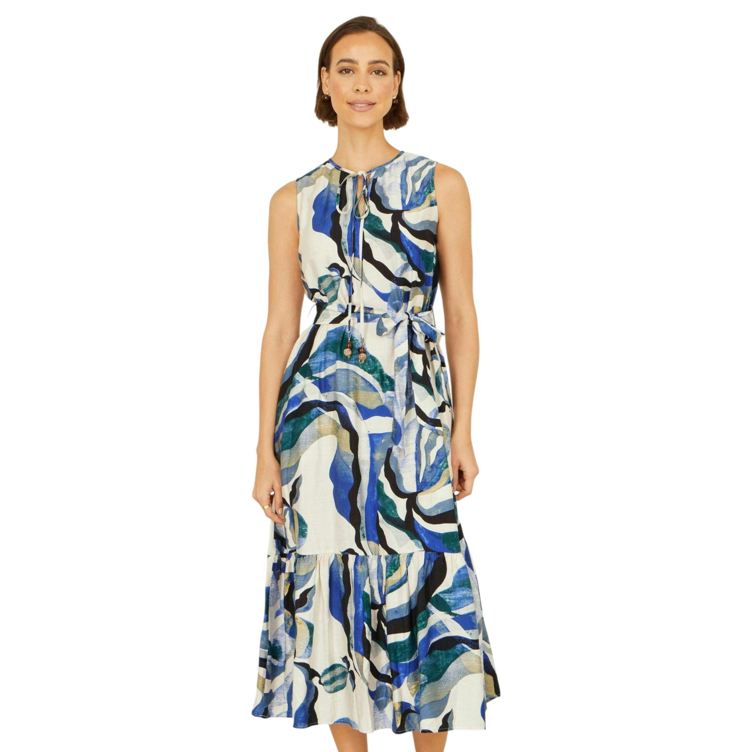 Yumi Blue Viscose Swirl Print Midi Dress , view 1 of 6