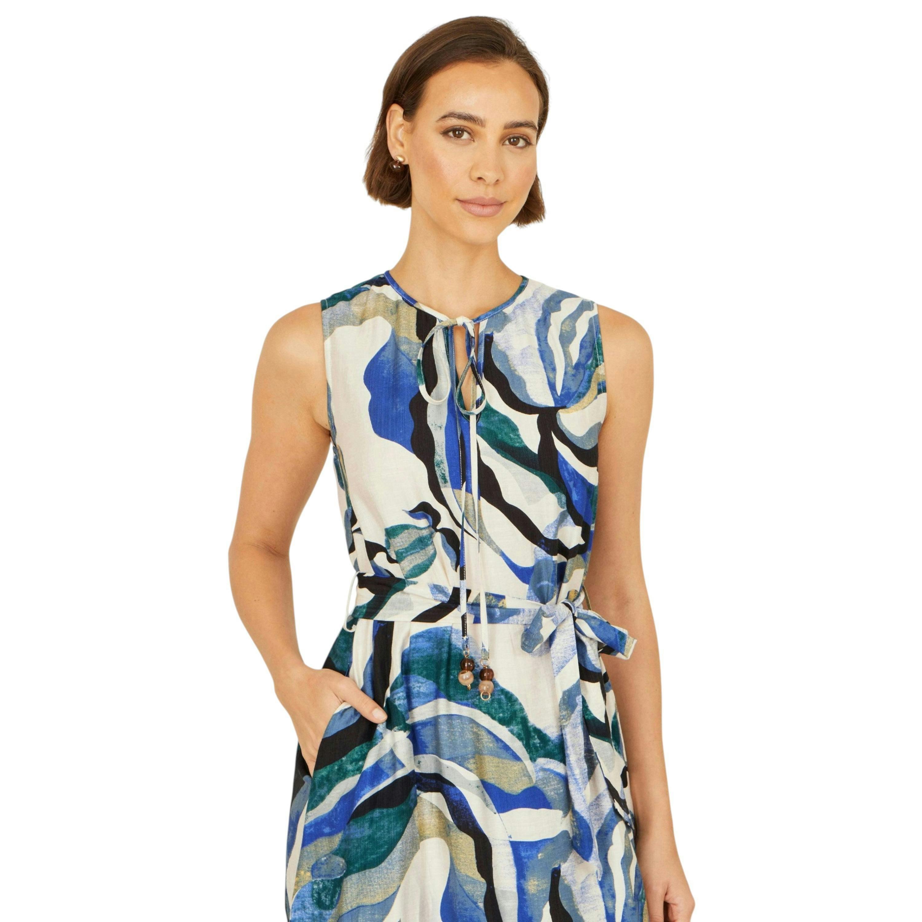 Yumi Blue Viscose Swirl Print Midi Dress , view 2 of 6