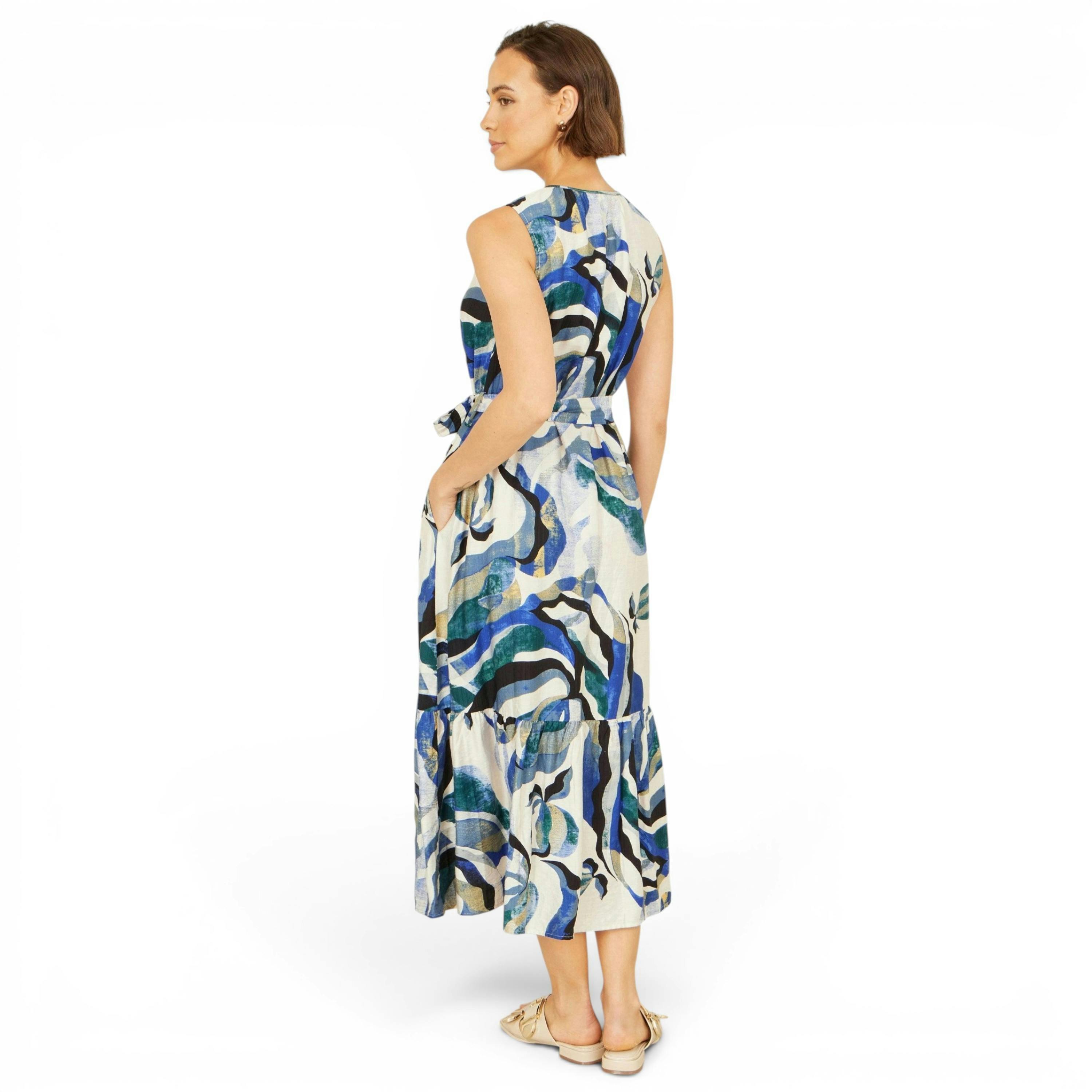 Yumi Blue Viscose Swirl Print Midi Dress , view 4 of 6
