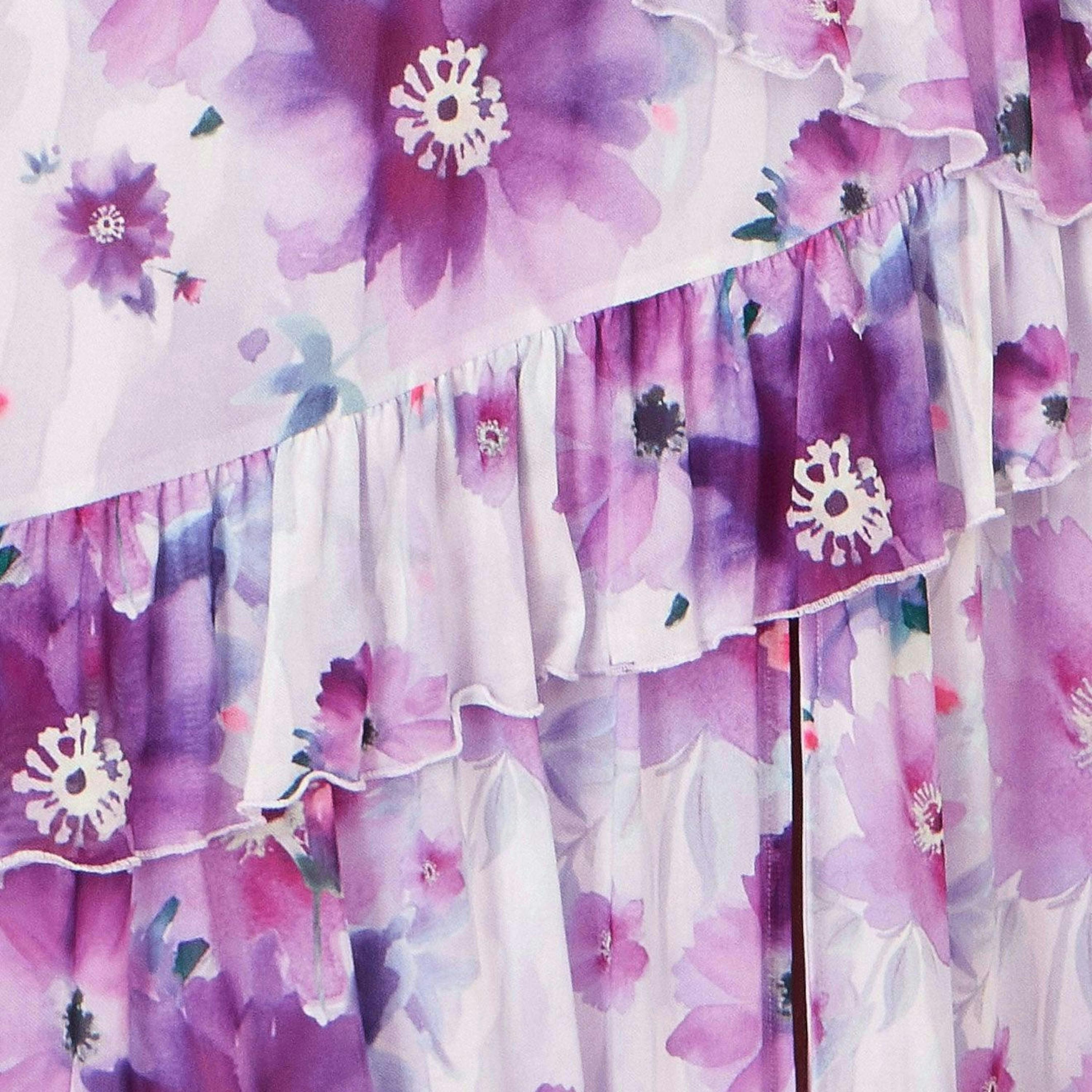 Yumi Lavender Floral Print Frill Midi Dress , view 6 of 6
