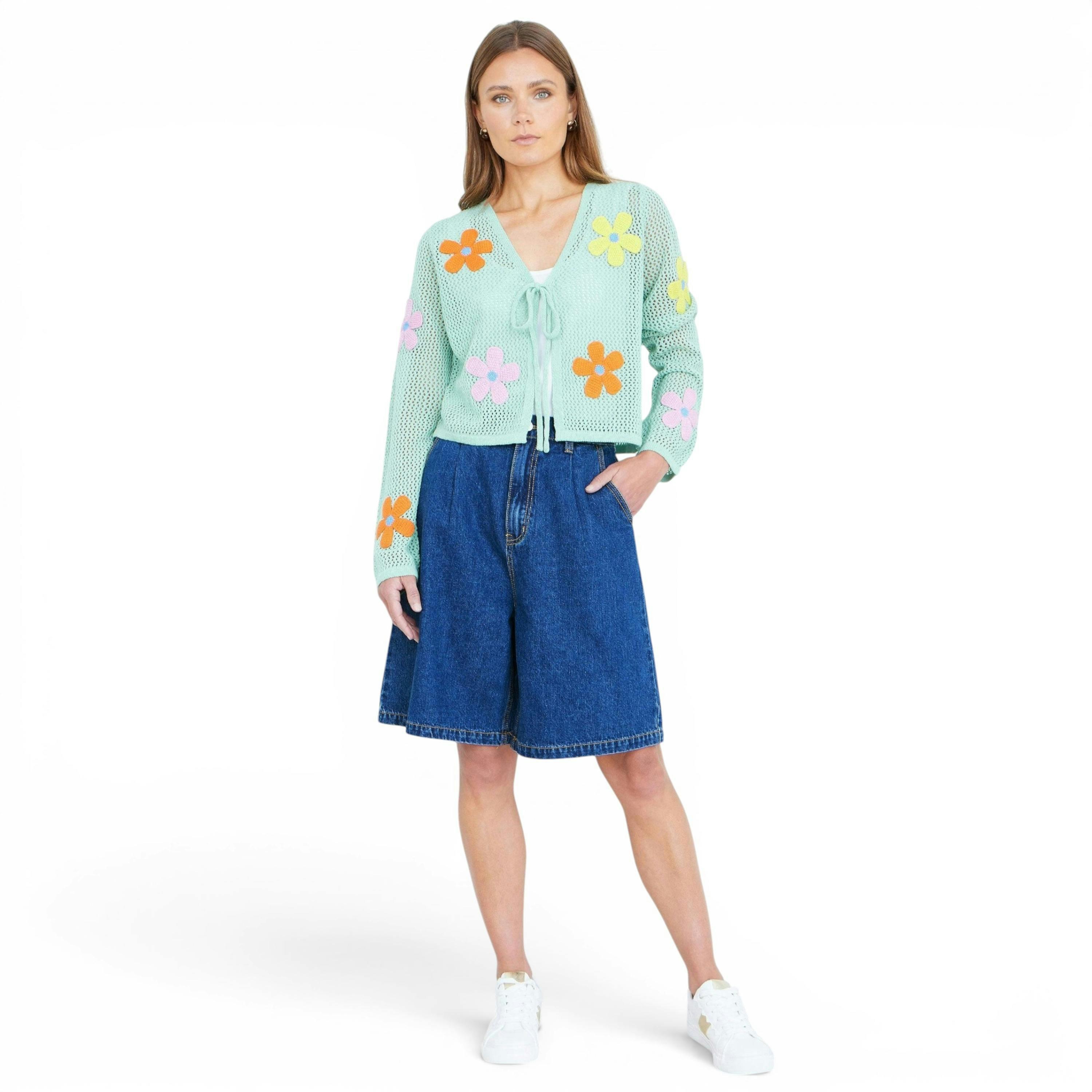 Yumi Blue Denim Wide Leg Shorts , view 1 of 5