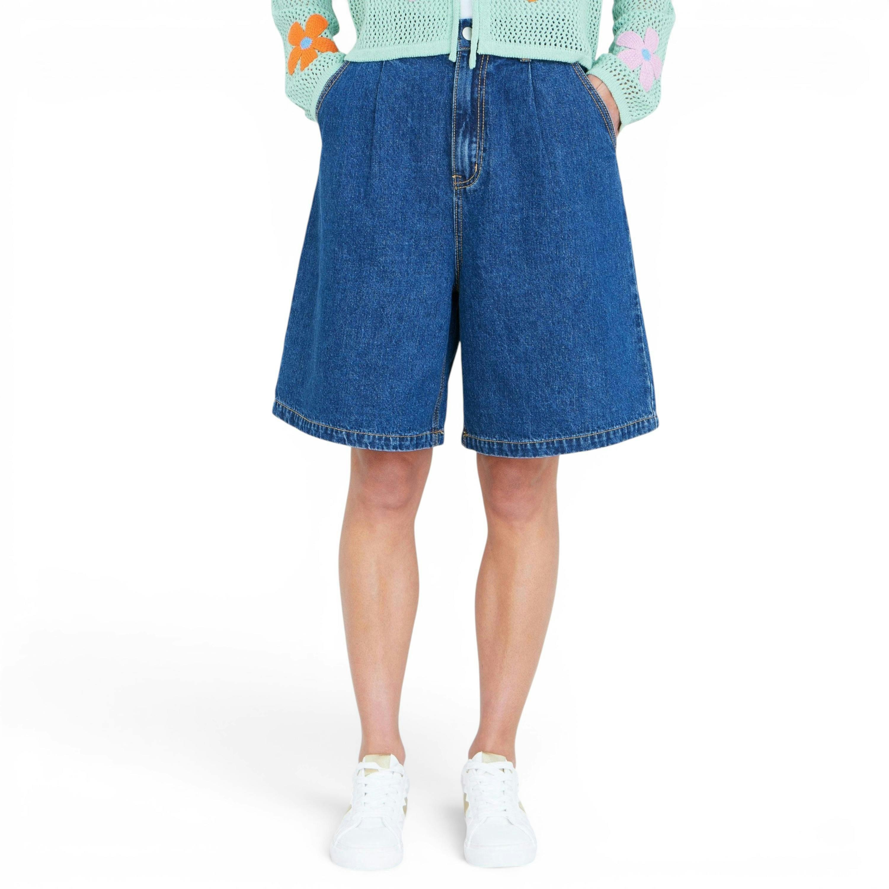 Yumi Blue Denim Wide Leg Shorts , view 3 of 5