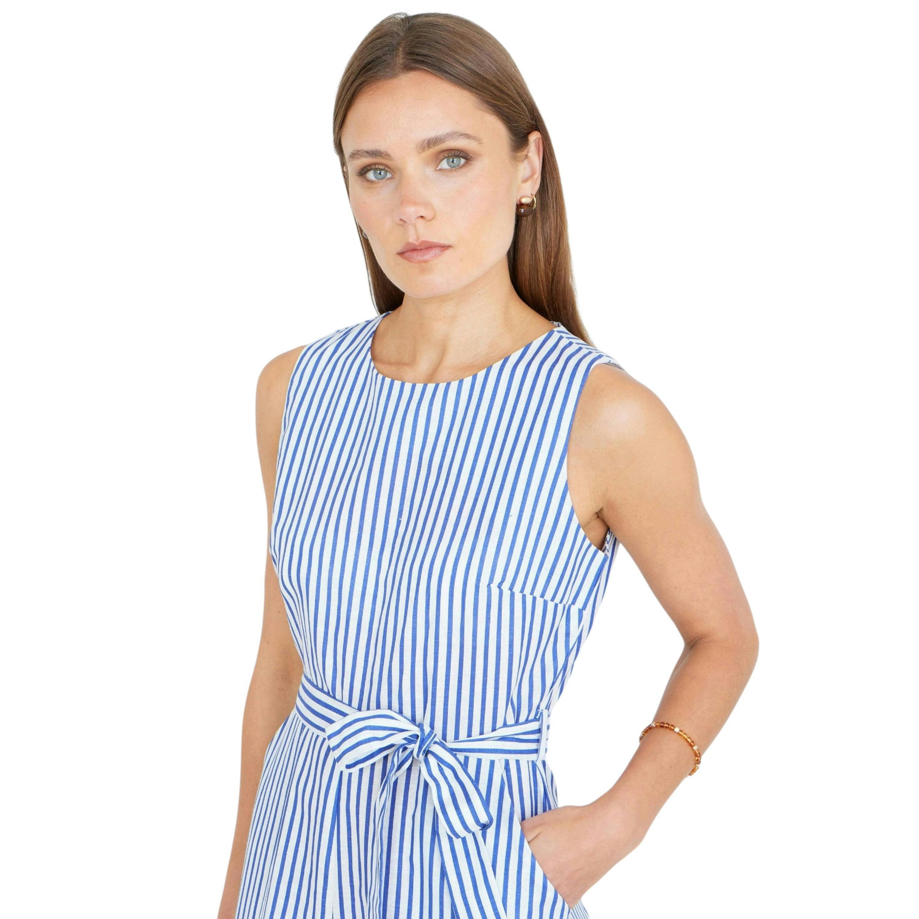 Yumi Blue Cotton Stripe Culotte Jumpsuit , view 2 of 6