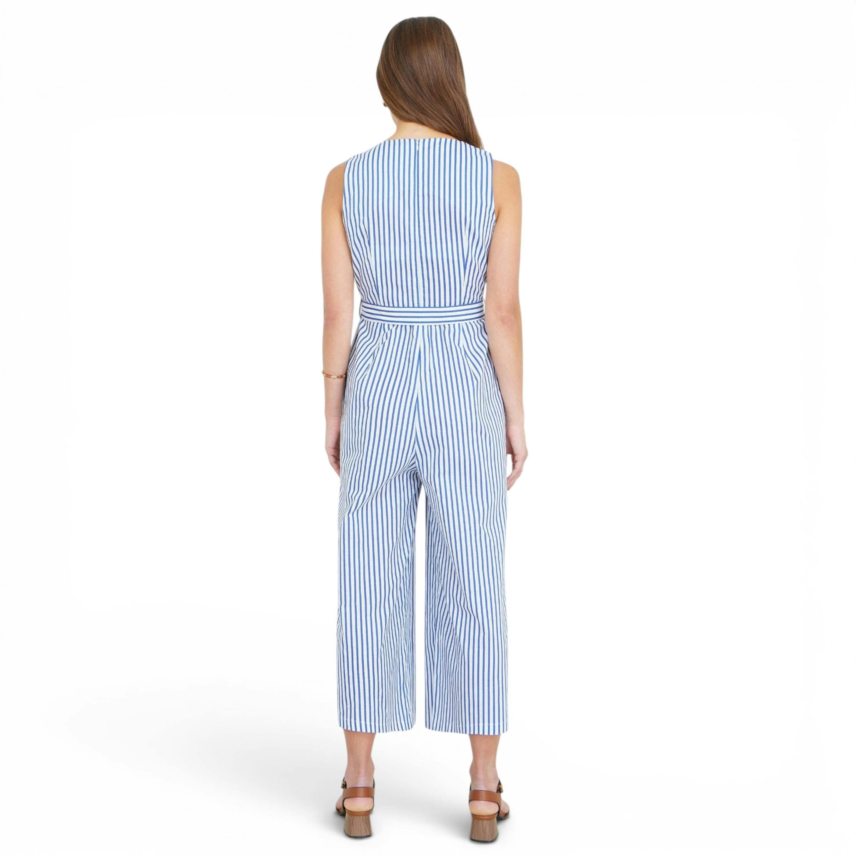Yumi Blue Cotton Stripe Culotte Jumpsuit , view 4 of 6