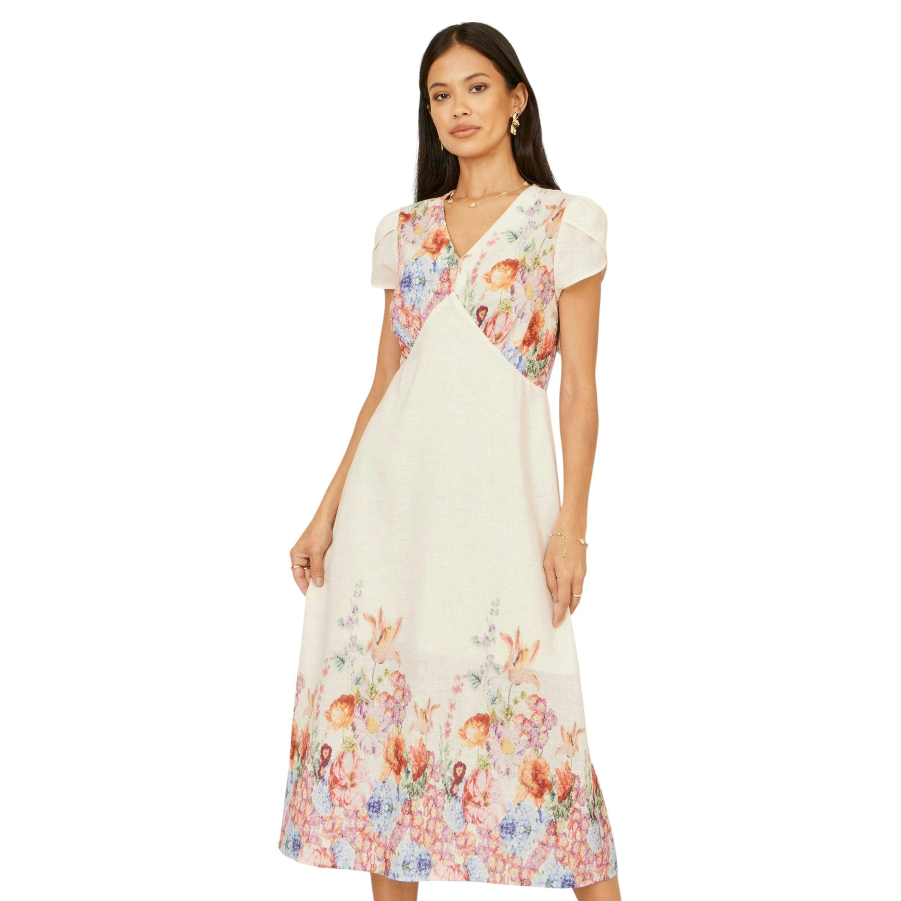 Yumi Pink Border Floral Midi Dress , view 3 of 6