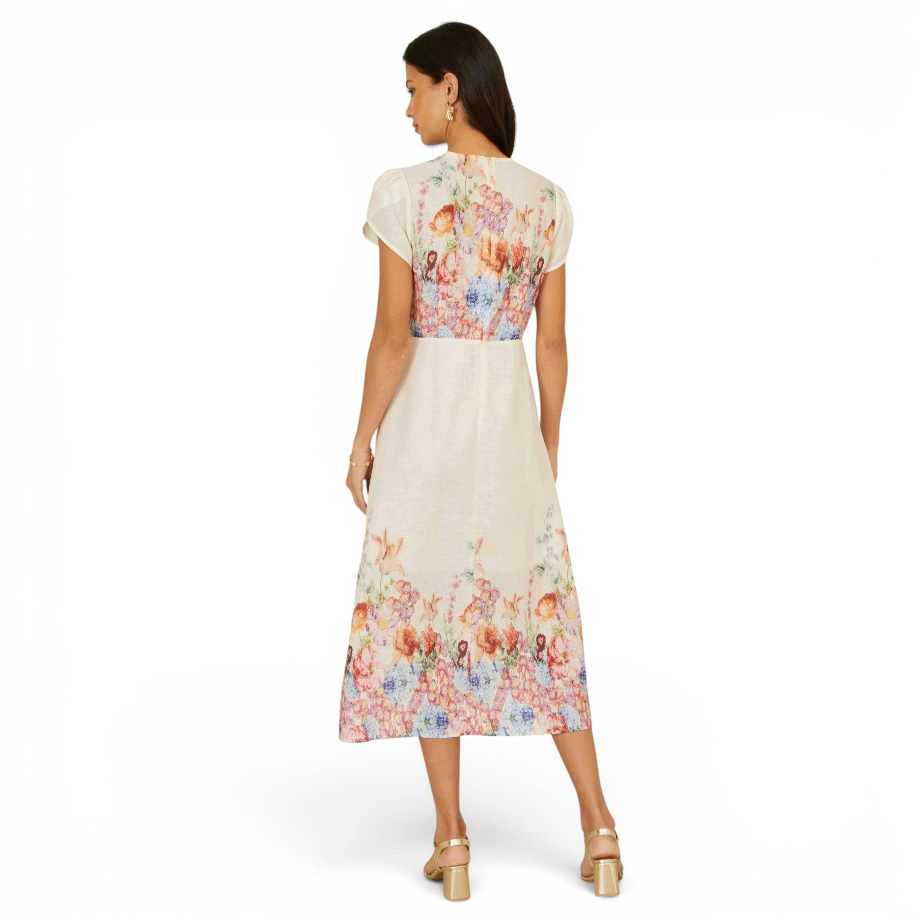 Yumi Pink Border Floral Midi Dress , view 4 of 6