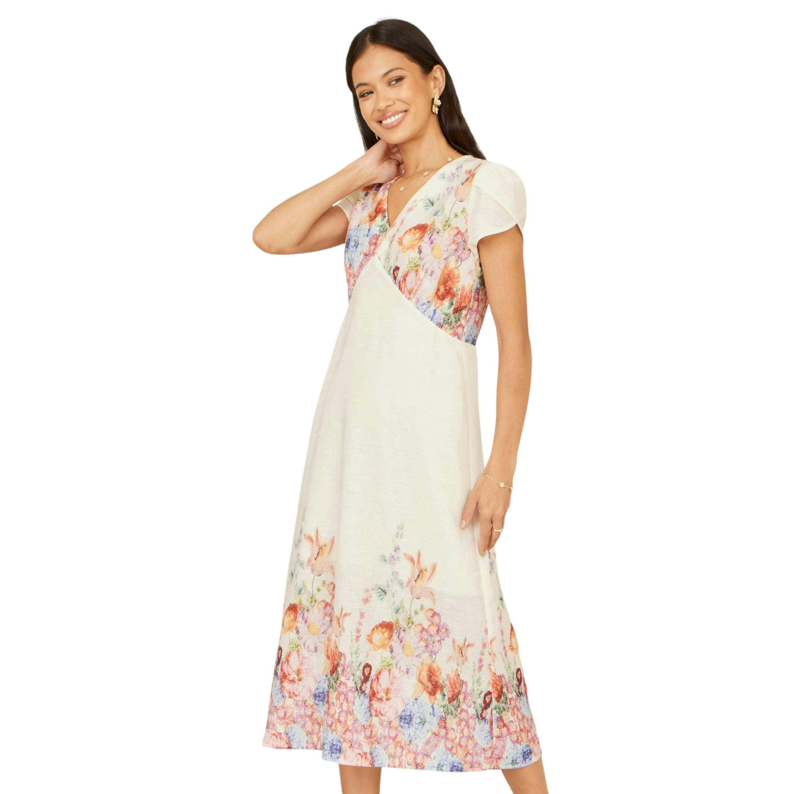 Yumi Pink Border Floral Midi Dress , view 5 of 6