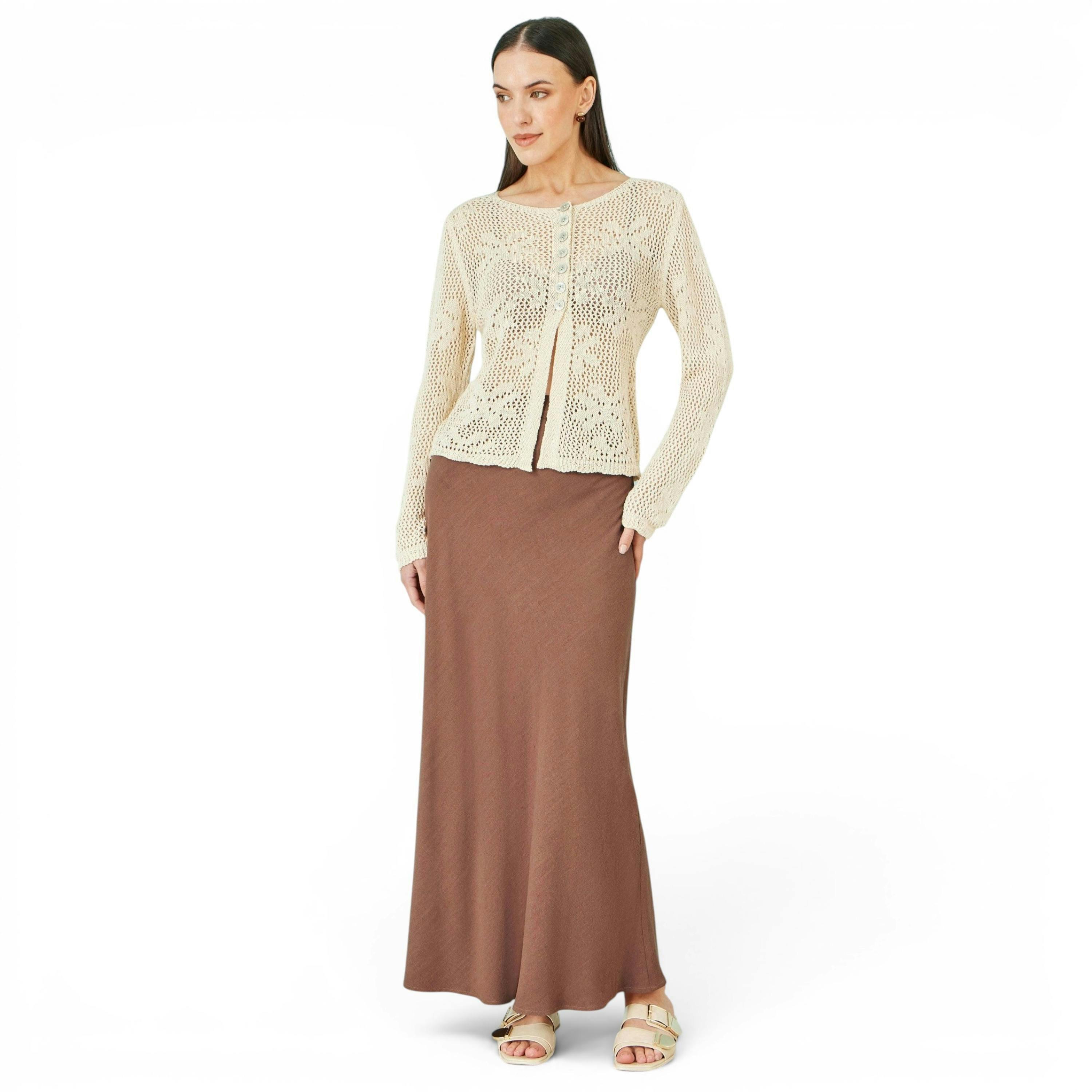 Yumi Brown Viscose Maxi Skirt , view 1 of 4
