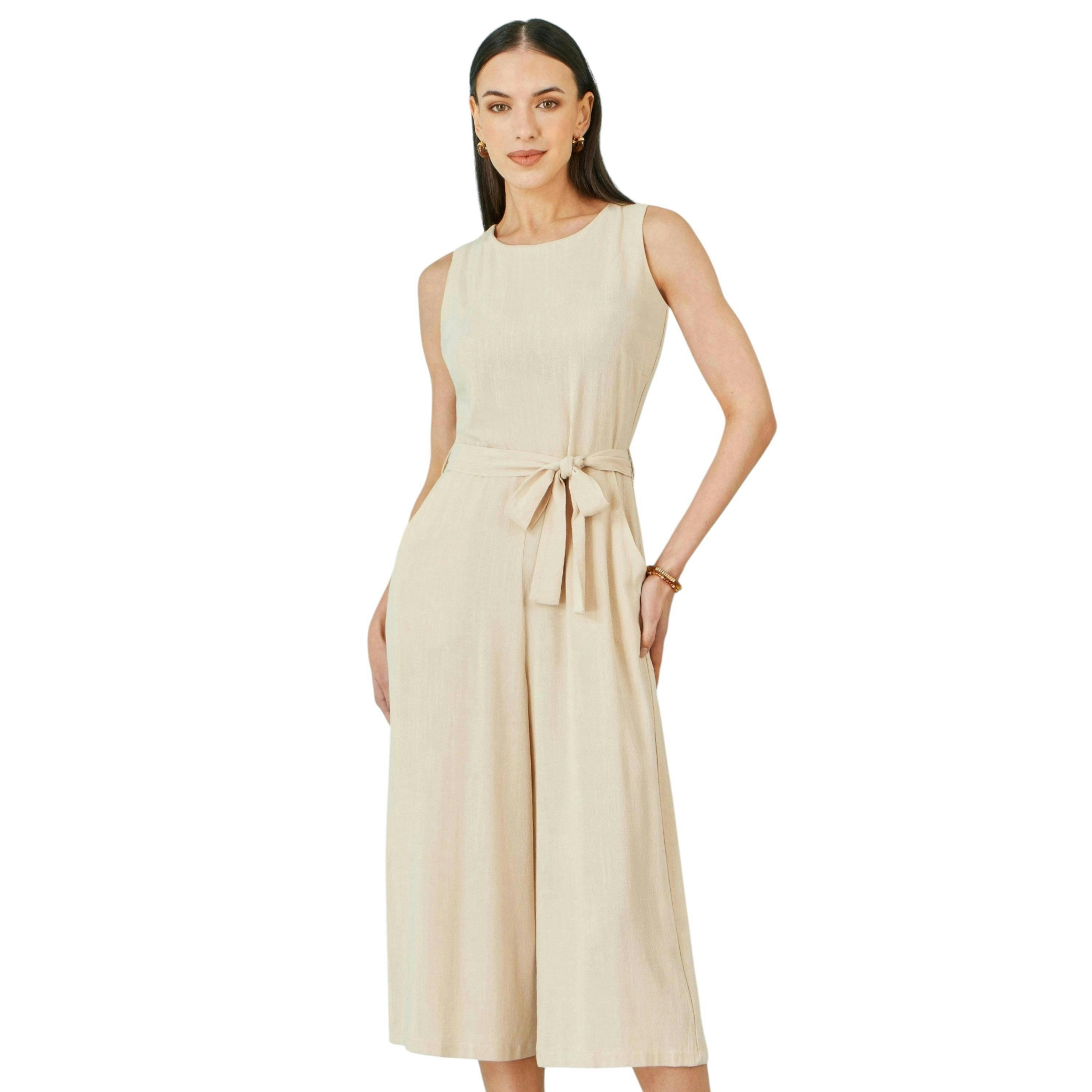 Yumi Beige Viscose Culotte Jumpsuit , view 1 of 5
