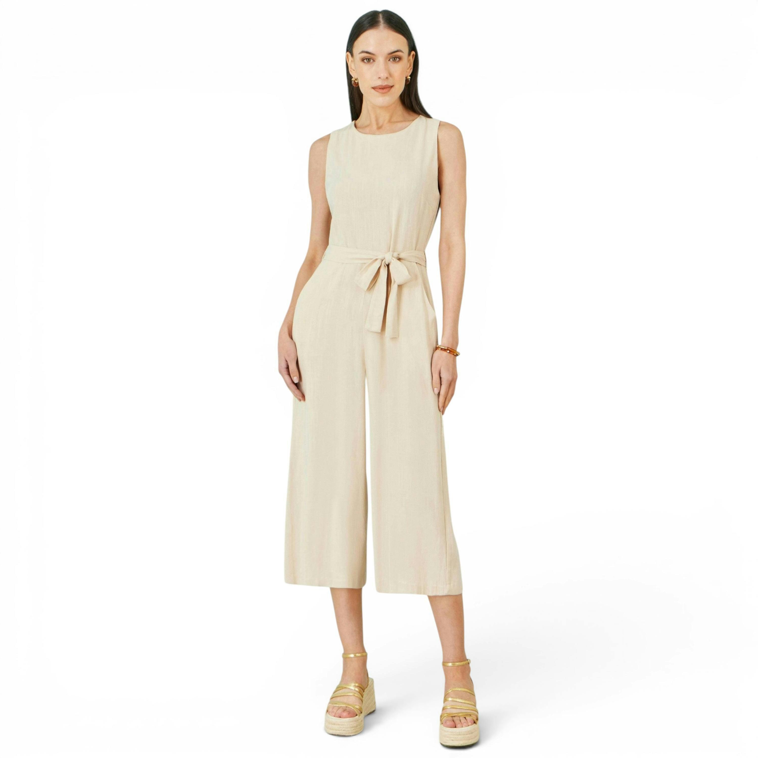 Yumi Beige Viscose Culotte Jumpsuit , view 2 of 5