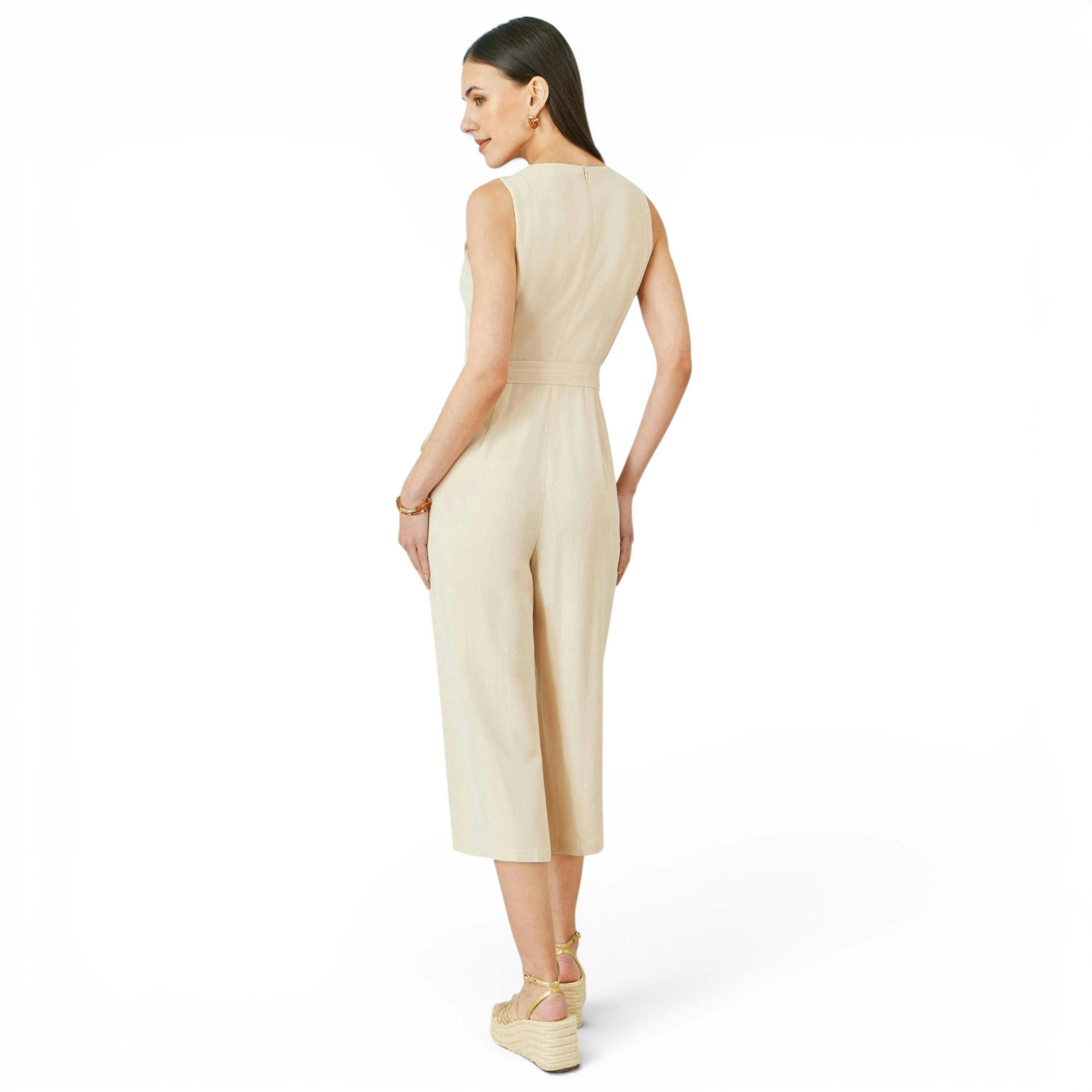 Yumi Beige Viscose Culotte Jumpsuit , view 3 of 5