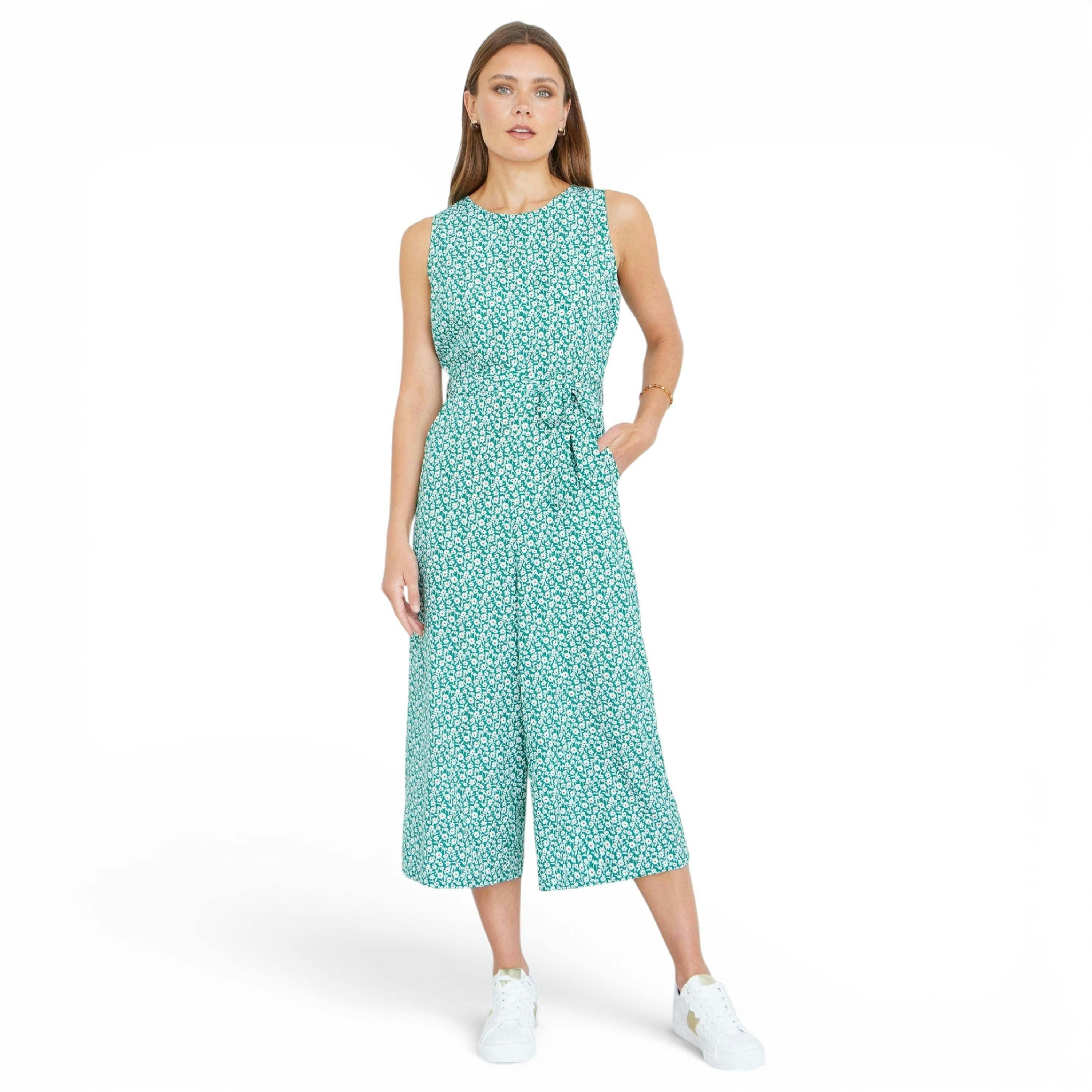 Yumi Green Ditsy Culotte Jumpsuit , view 1 of 6