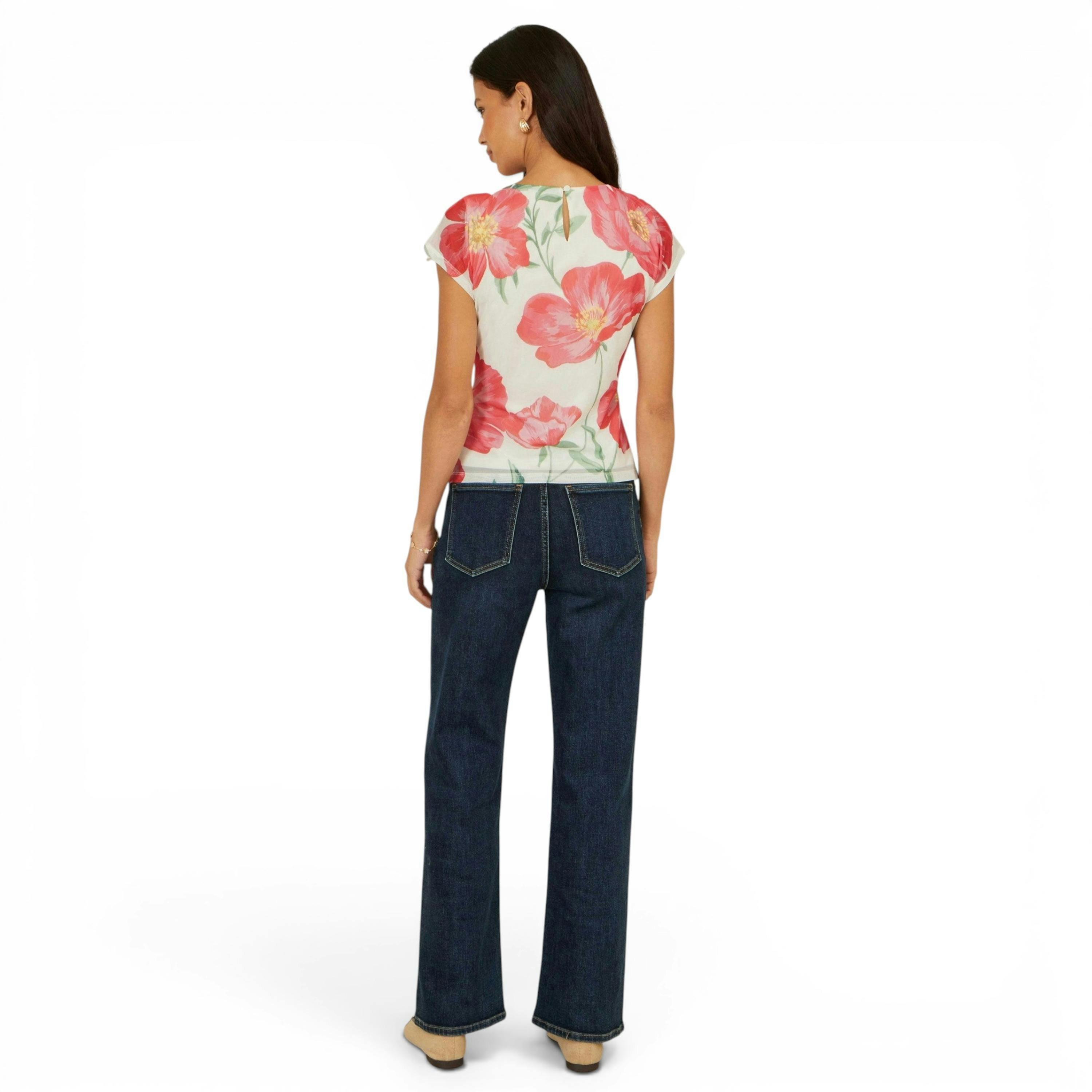Yumi Ivory Poppy Print Mesh Top , view 4 of 5