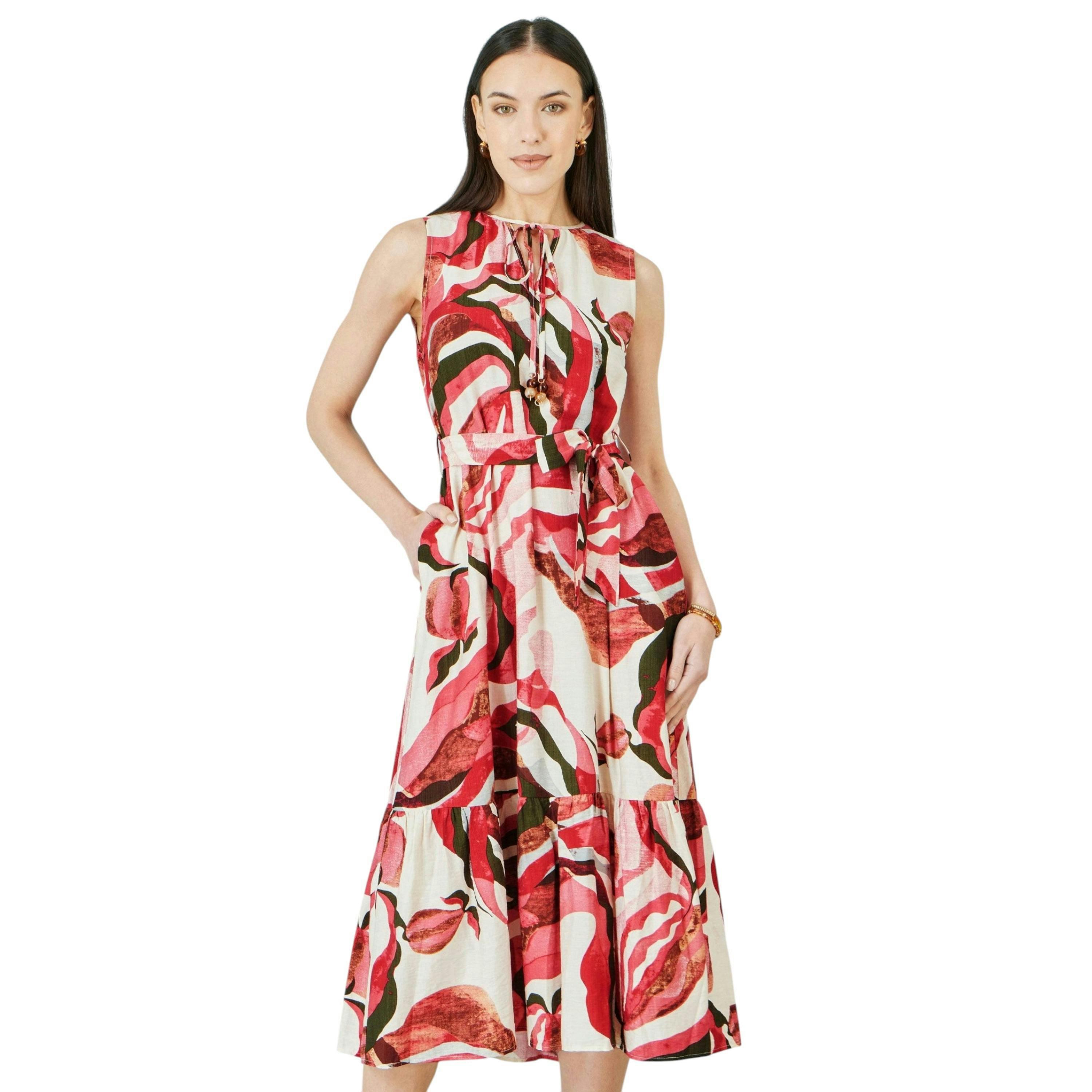 Yumi Pink Viscose Swirl Print Midi Dress , view 1 of 6