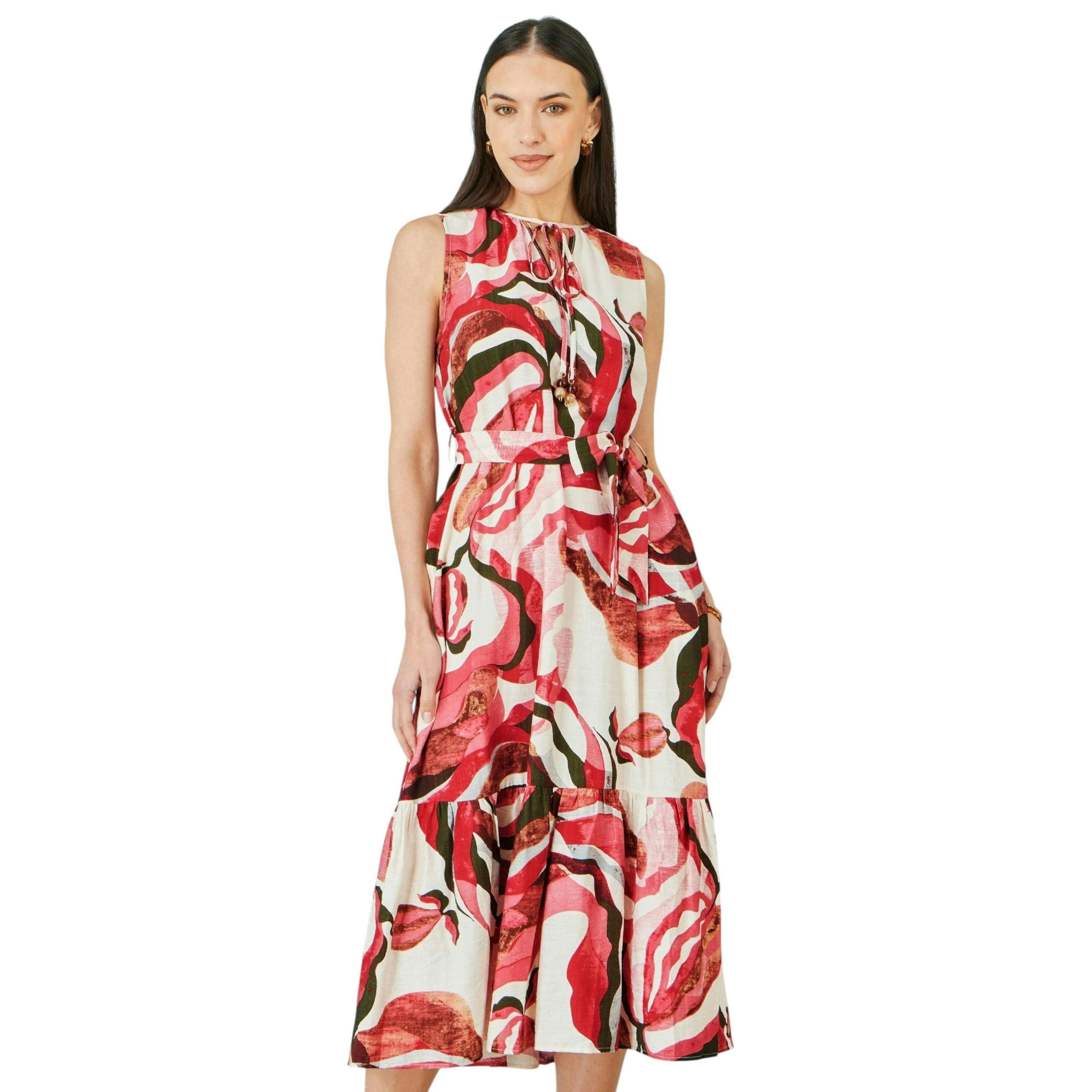 Yumi Pink Viscose Swirl Print Midi Dress , view 3 of 6
