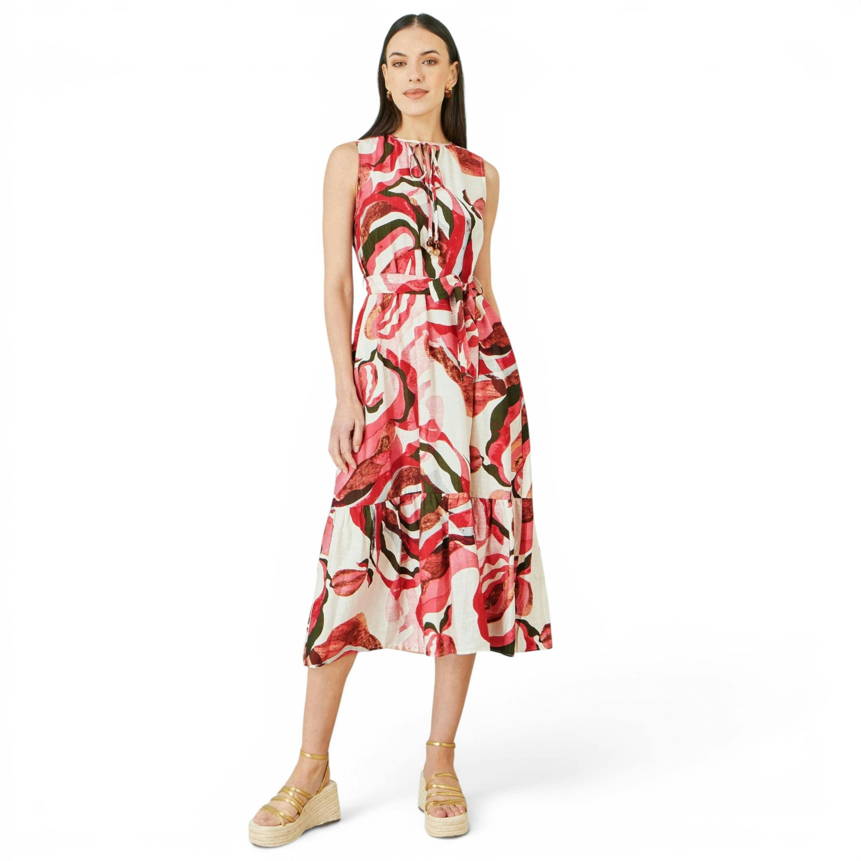 Yumi Pink Viscose Swirl Print Midi Dress , view 4 of 6