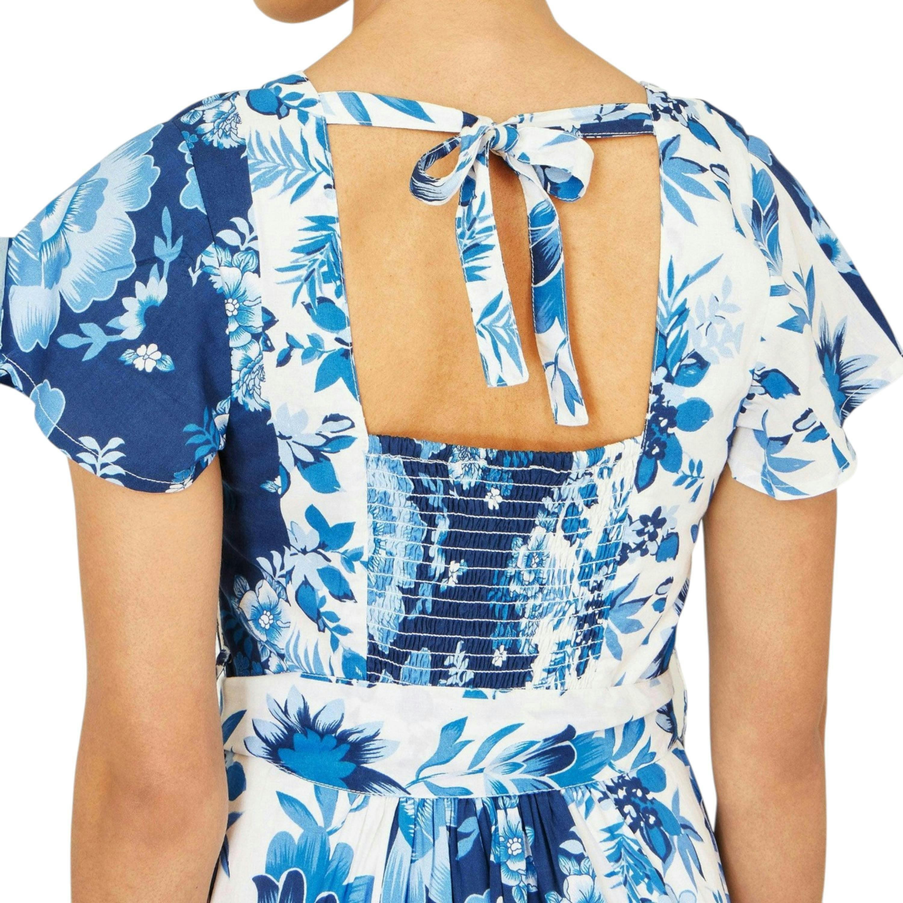 Yumi Blue Floral Viscose Midi Shirt Dress With Matching Belt , view 3 of 6