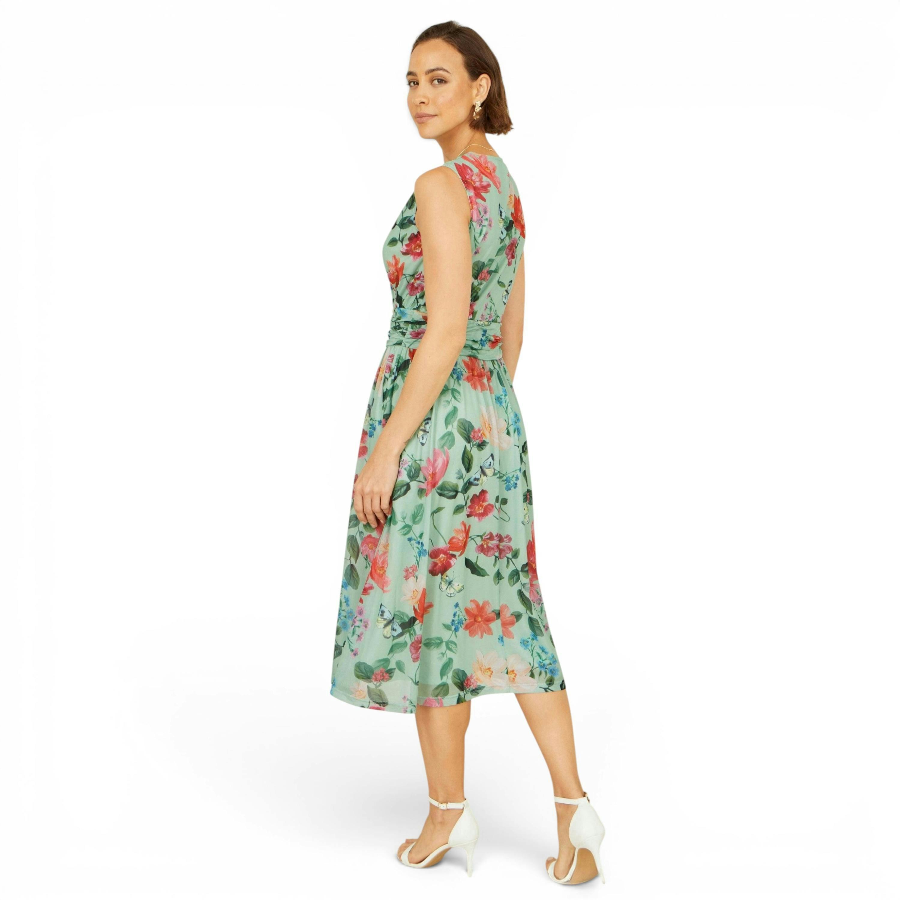 Yumi Mint Blurred Floral Mesh Wrap Midi Dress , view 4 of 6