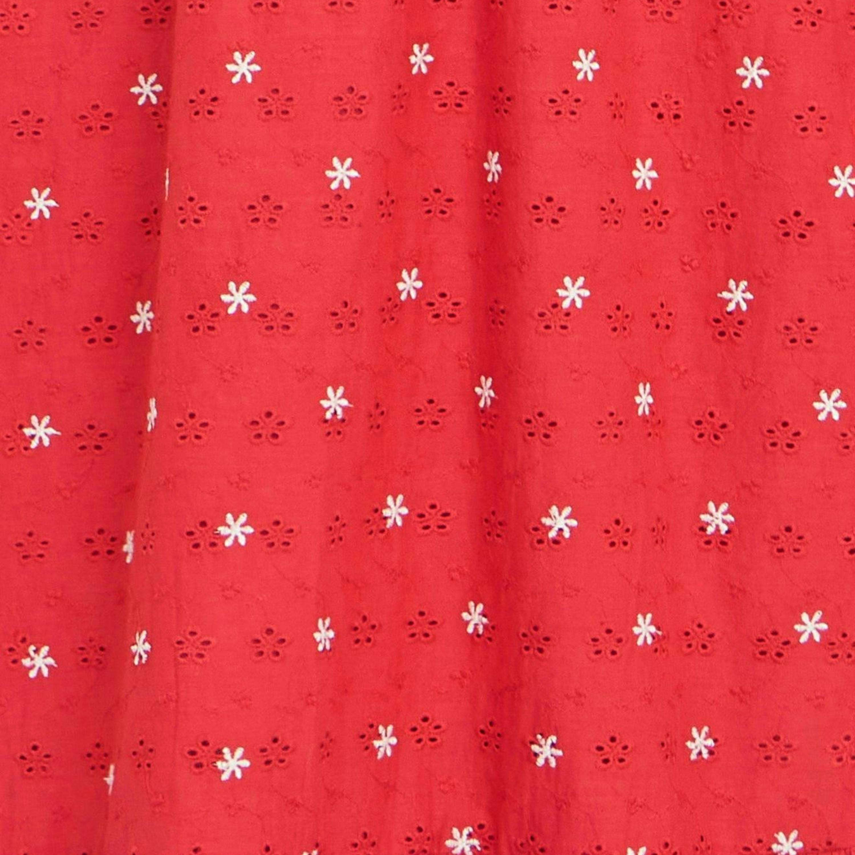 Yumi Red Broderie Anglaise Wrap Midi Dress With Flower Embroidery , view 6 of 6