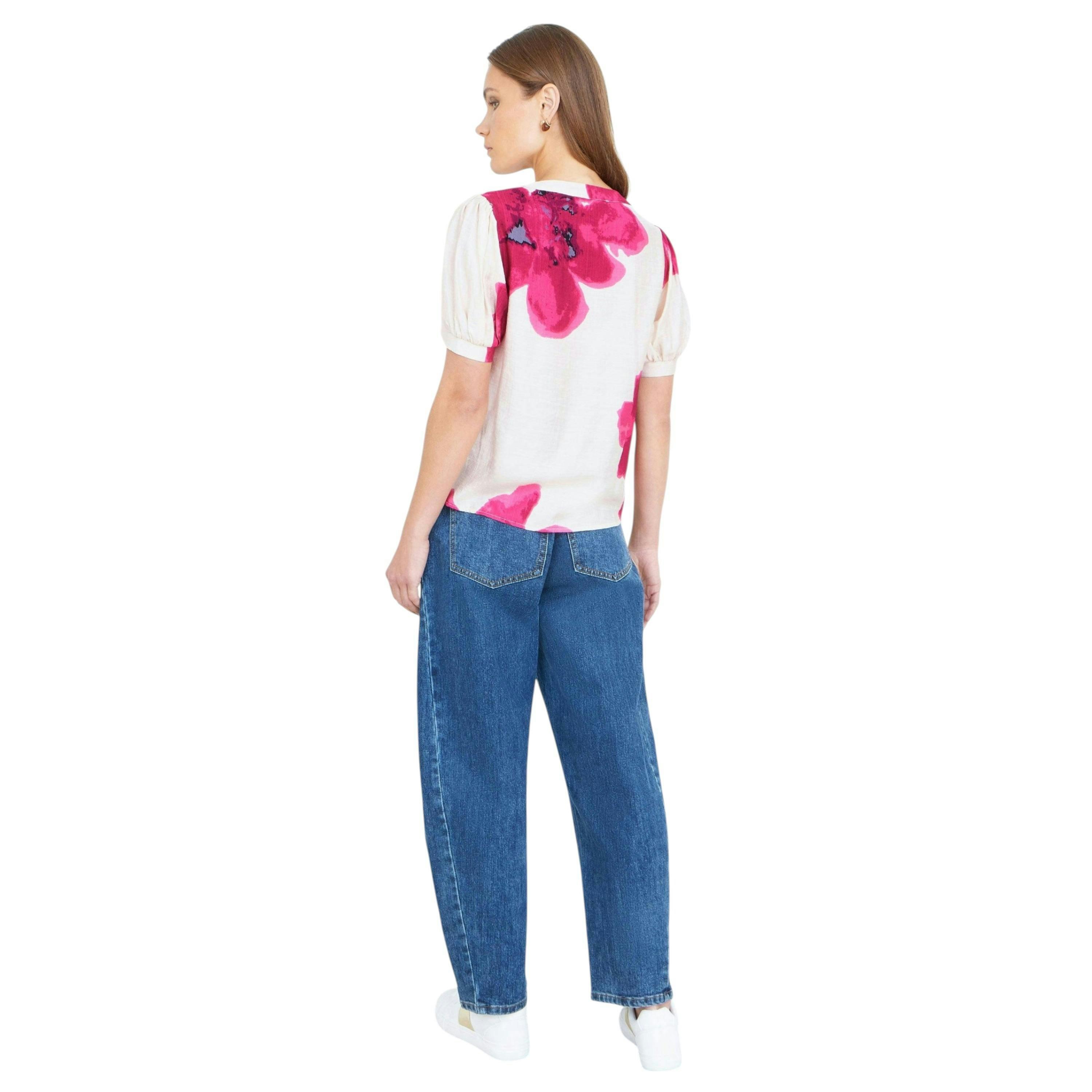 Yumi Pink Watercolour Viscose Floral Top , view 5 of 6