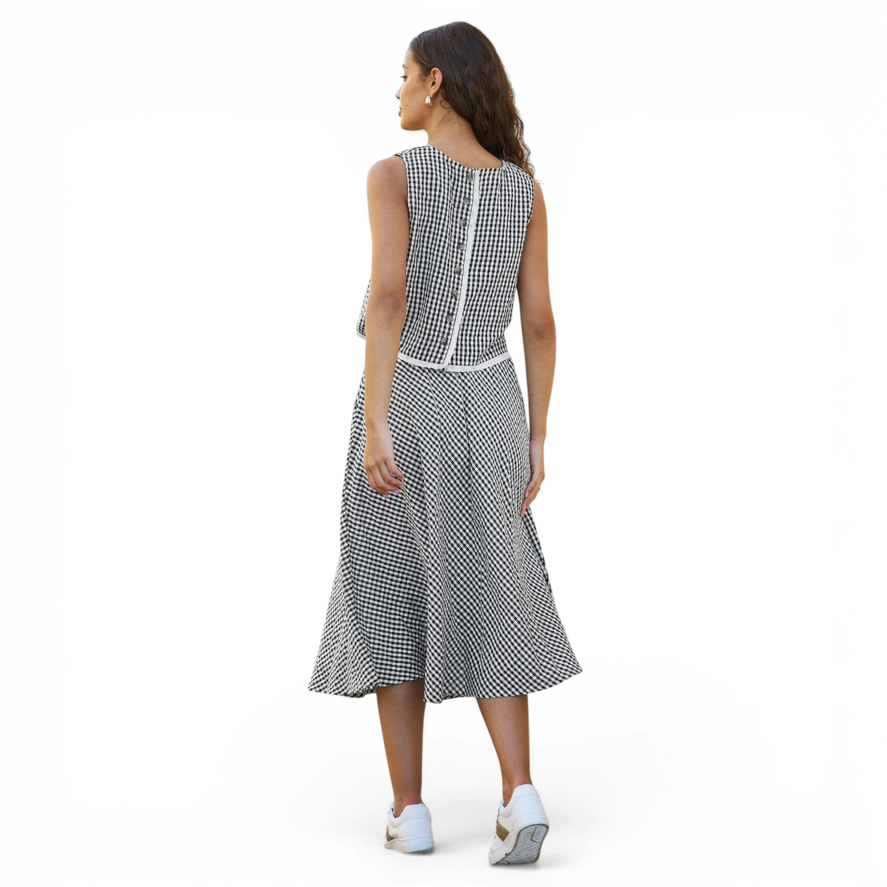 Yumi Black Gingham Cotton Midi Skirt , view 3 of 5