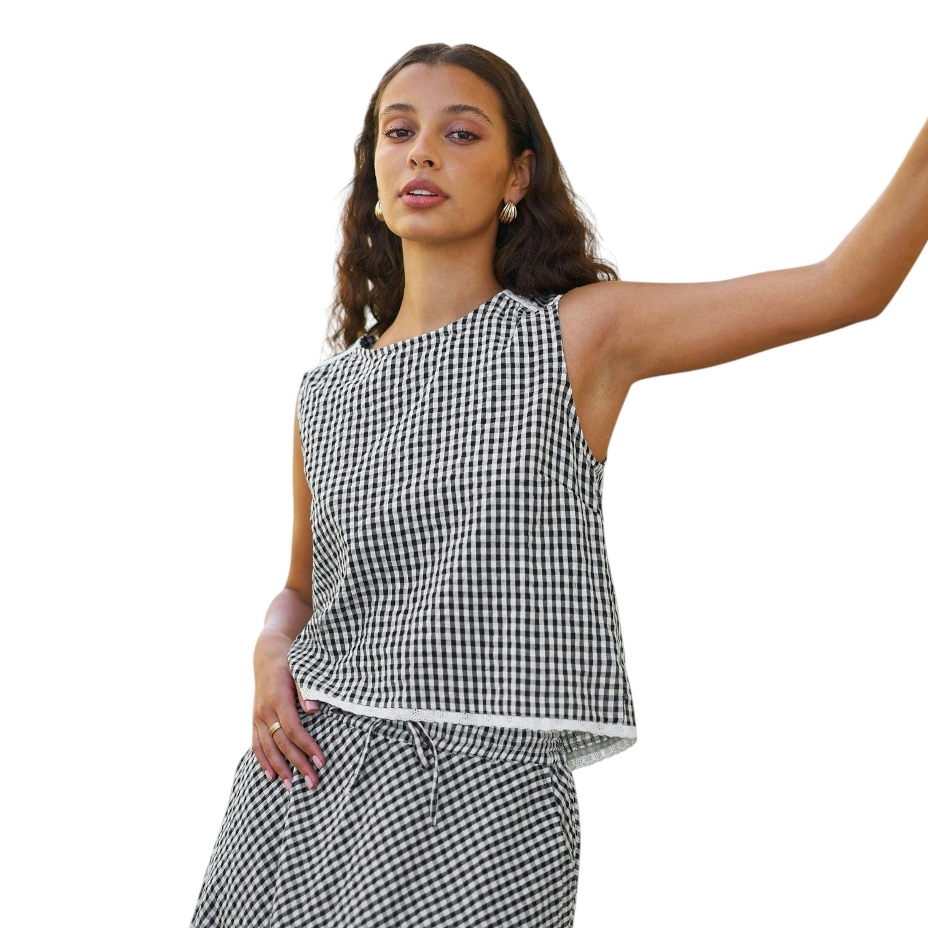 Yumi Black Gingham Cotton Midi Skirt , view 4 of 5