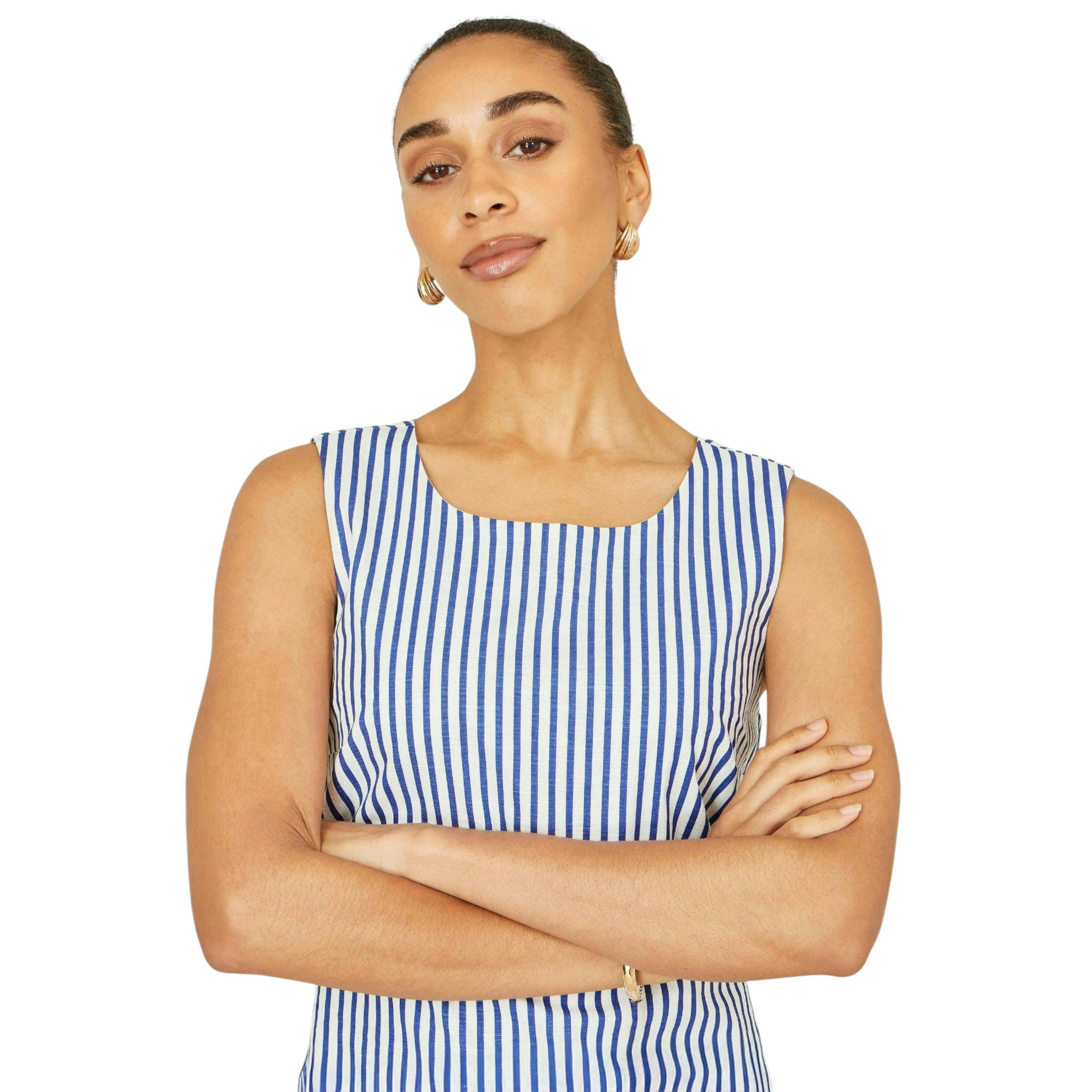 Yumi Navy Stripe Cotton Shift Dress , view 2 of 6