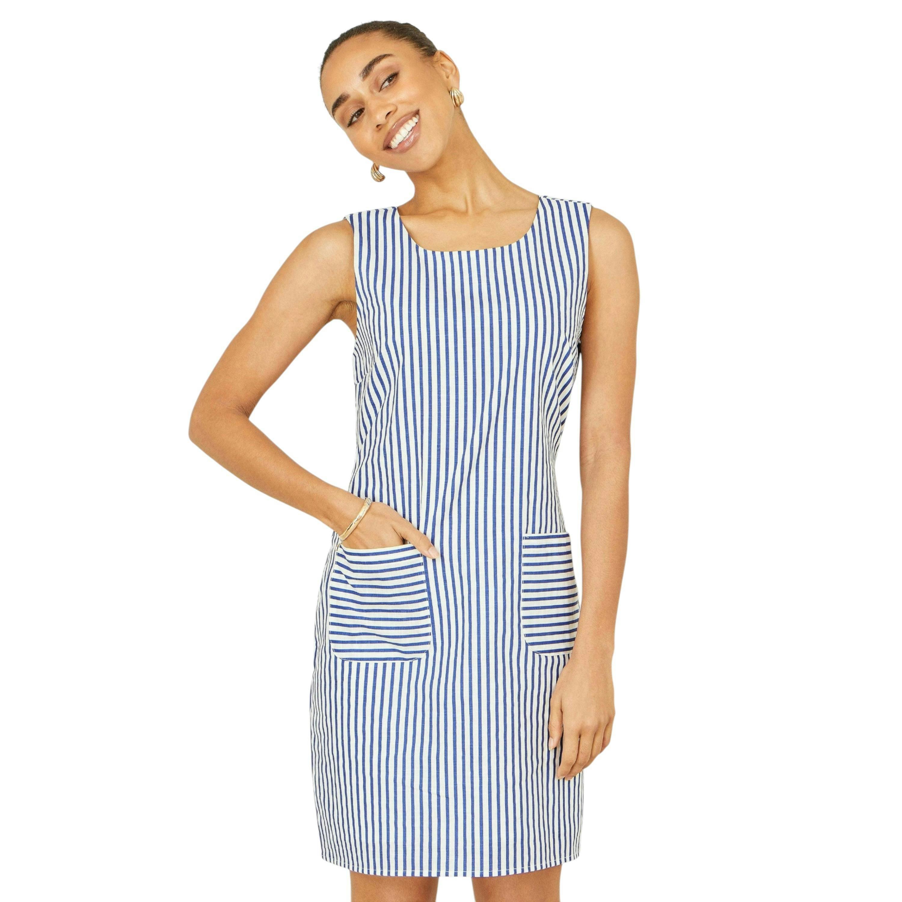 Yumi Navy Stripe Cotton Shift Dress , view 5 of 6