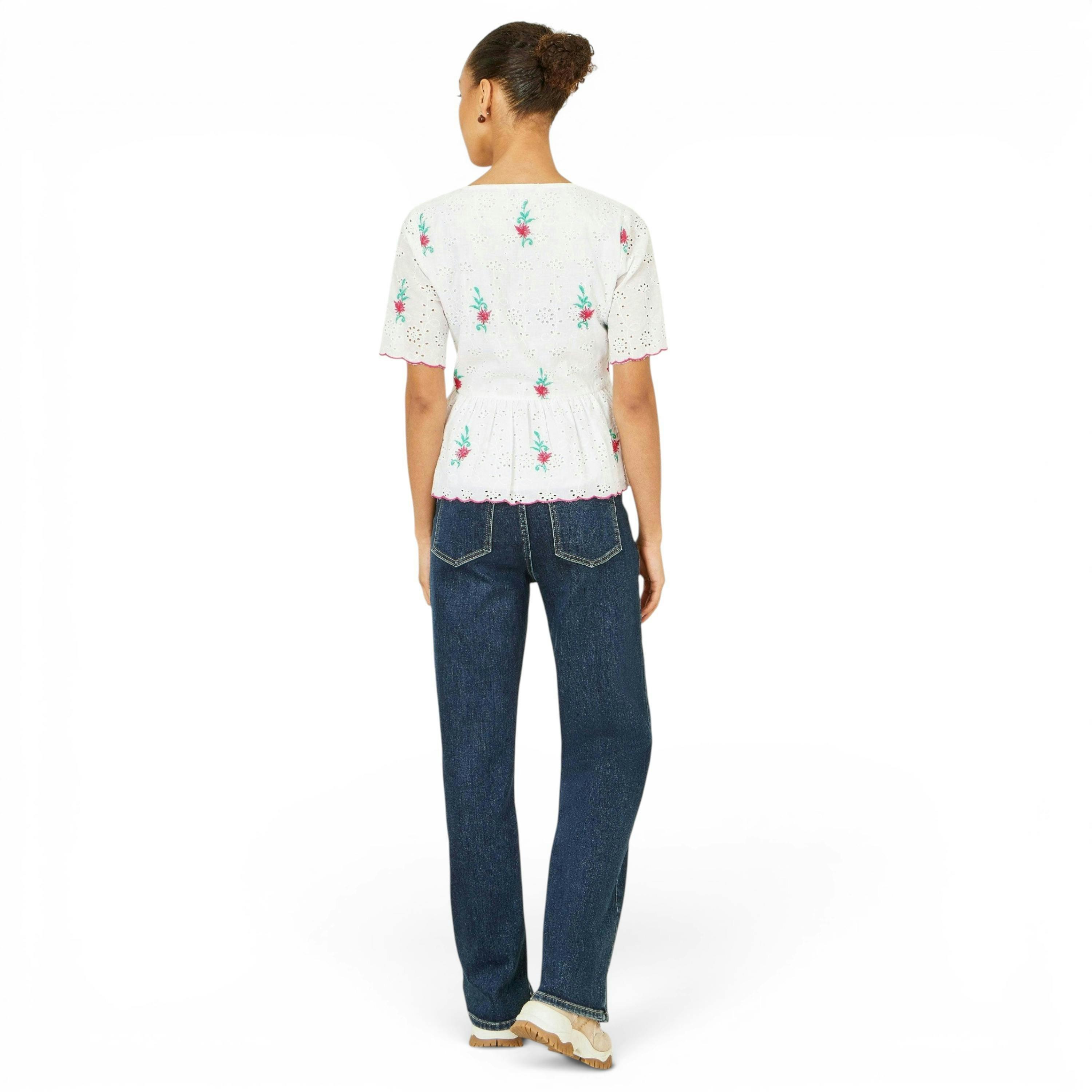 Yumi White Cotton Broderie Anglaise Embroidered Tie Top , view 4 of 6