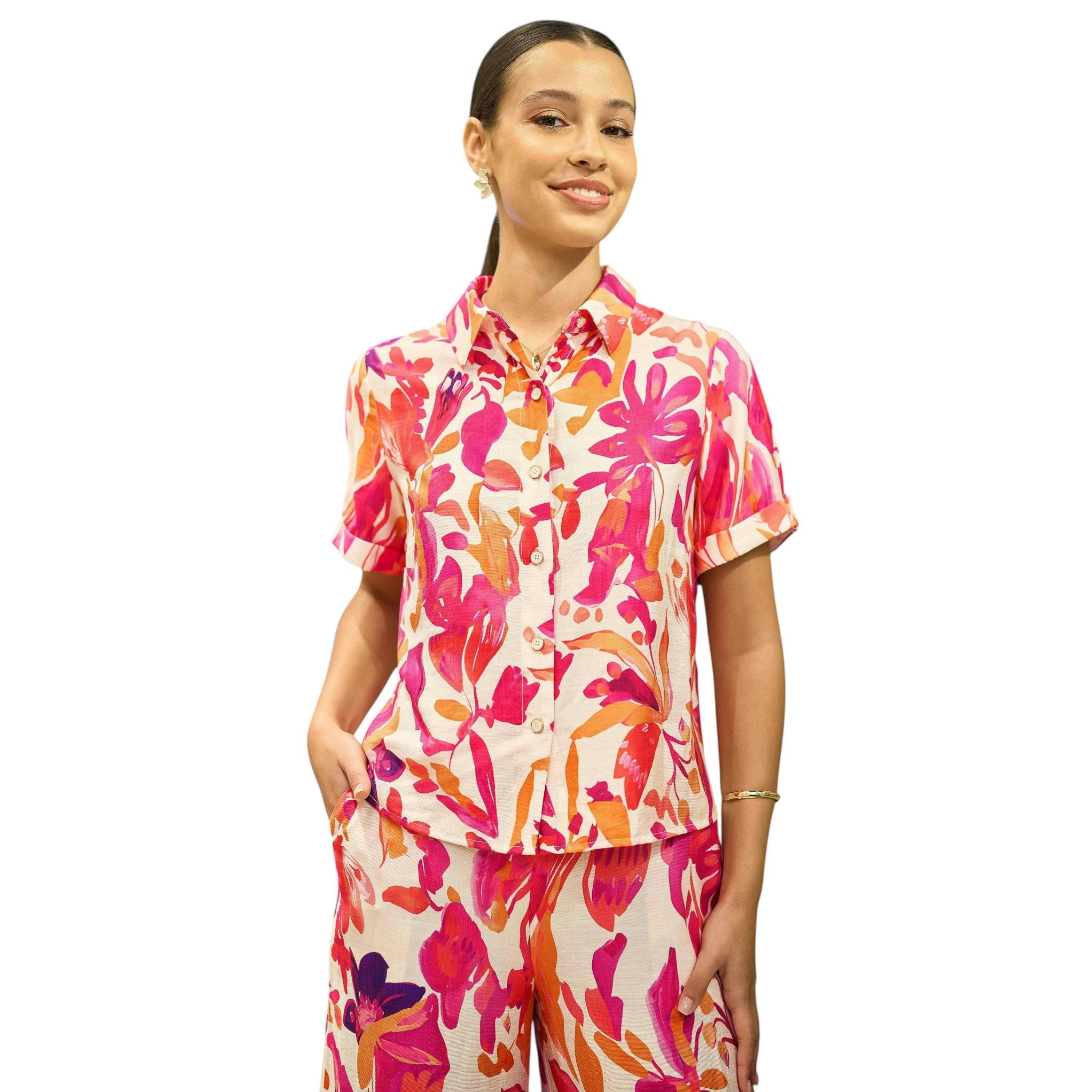 Yumi Pink Abstract Floral Shirt , view 1 of 6