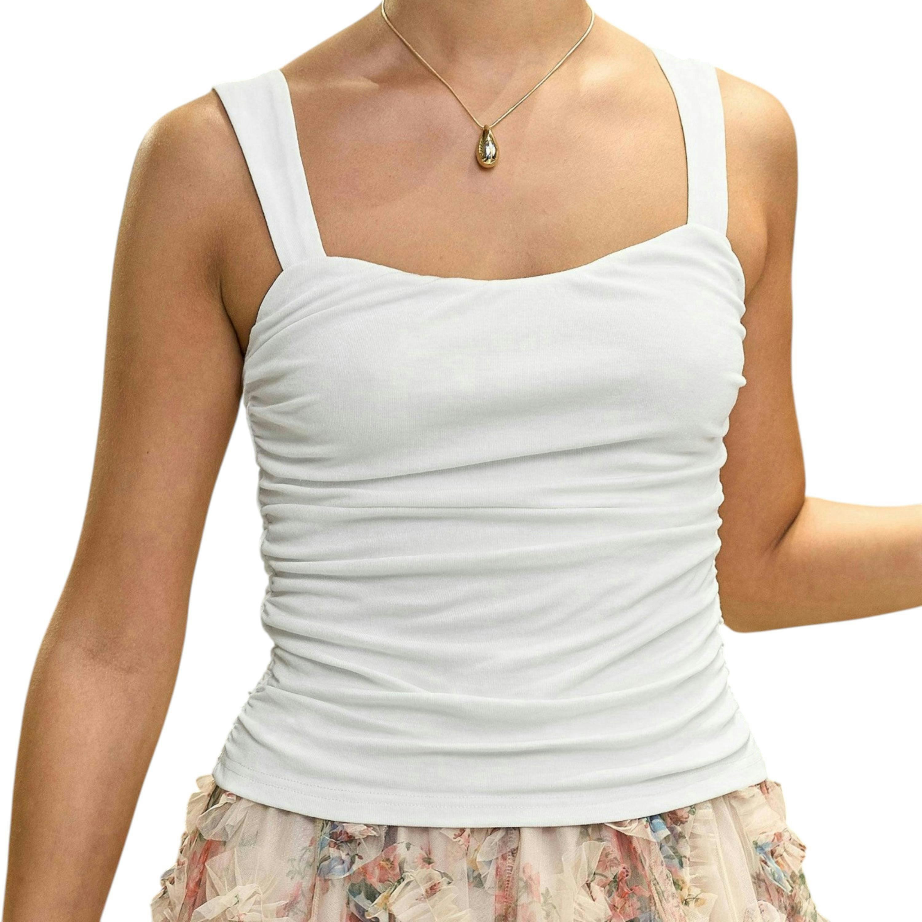 Yumi White Cotton Ruched Vest Top , view 2 of 5