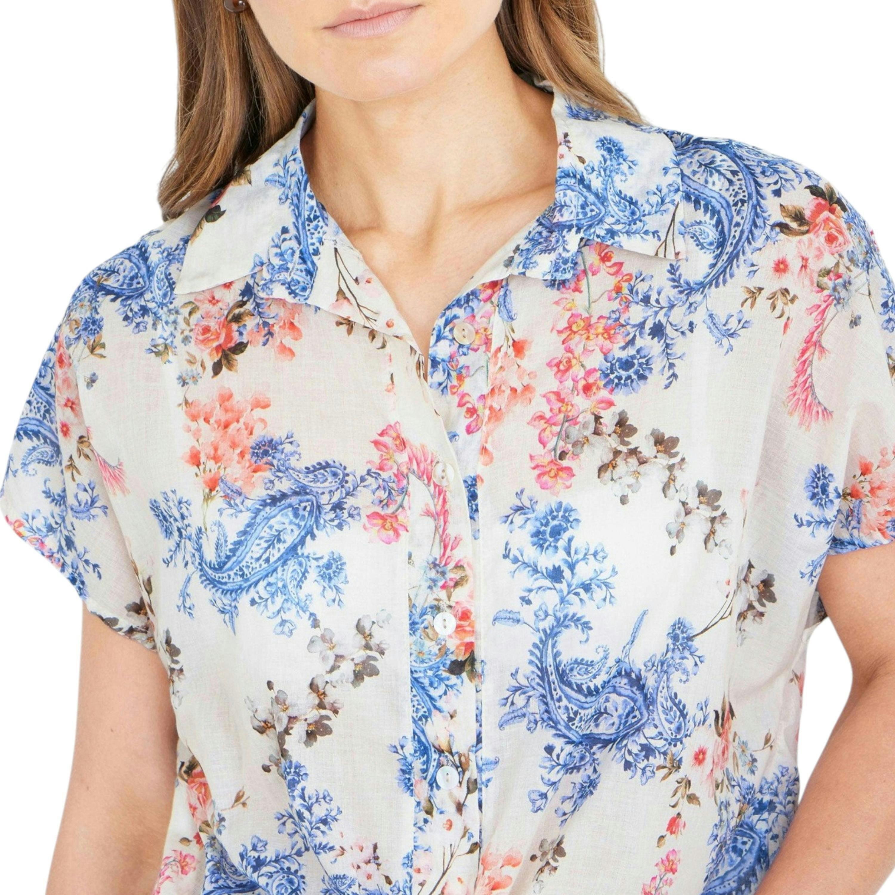Yumi White Cotton Paisley Print Tie Knot Shirt , view 2 of 6
