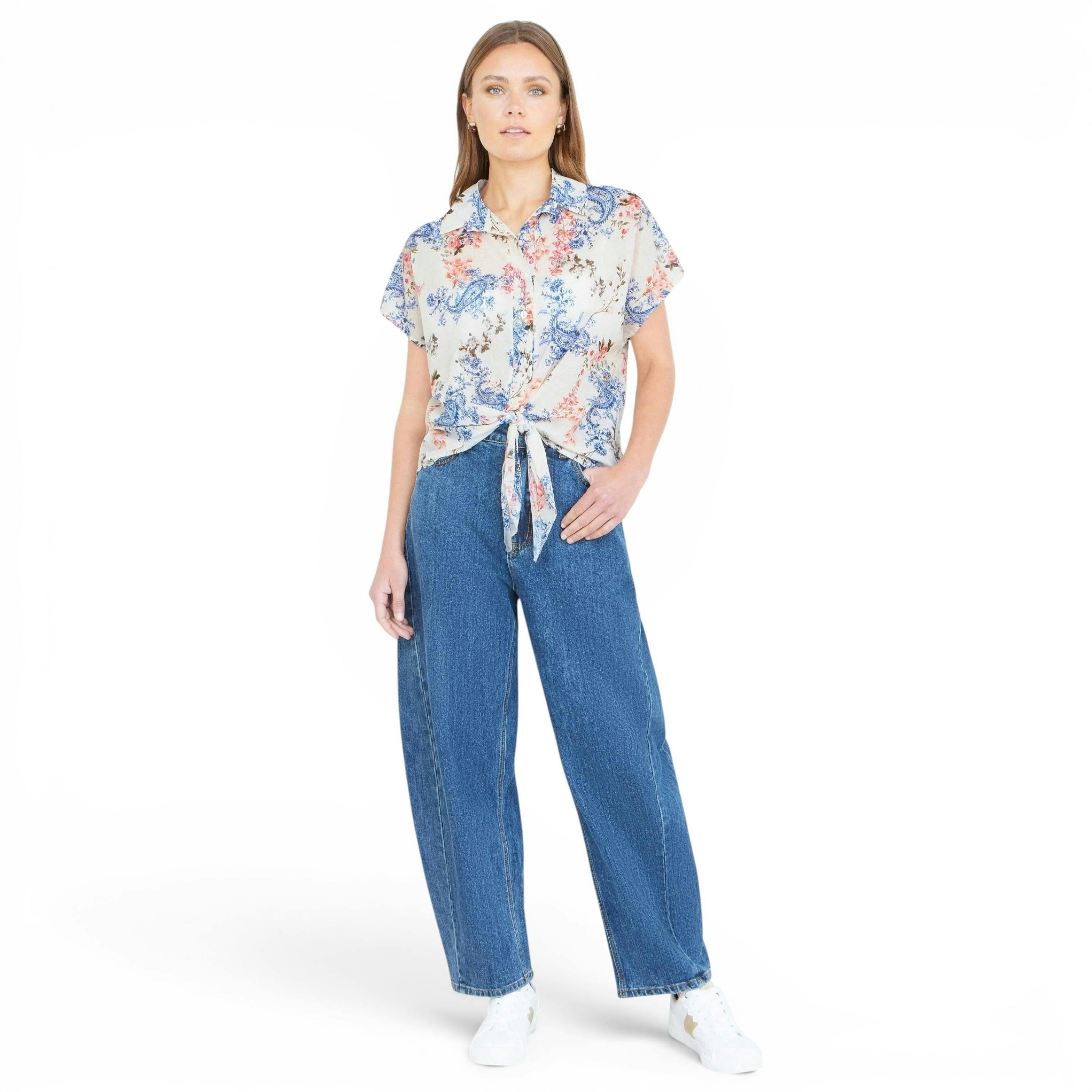 Yumi White Cotton Paisley Print Tie Knot Shirt , view 3 of 6