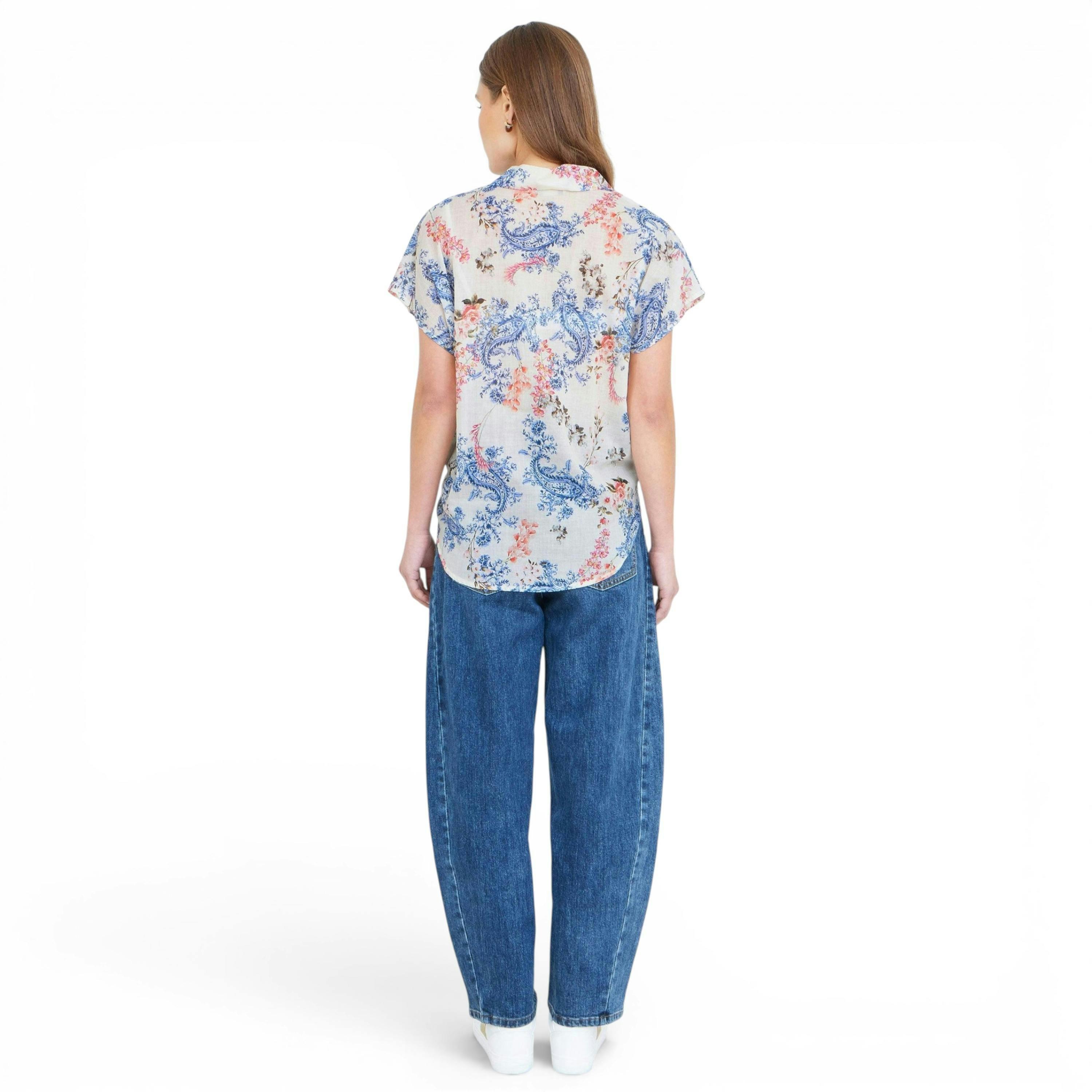 Yumi White Cotton Paisley Print Tie Knot Shirt , view 4 of 6