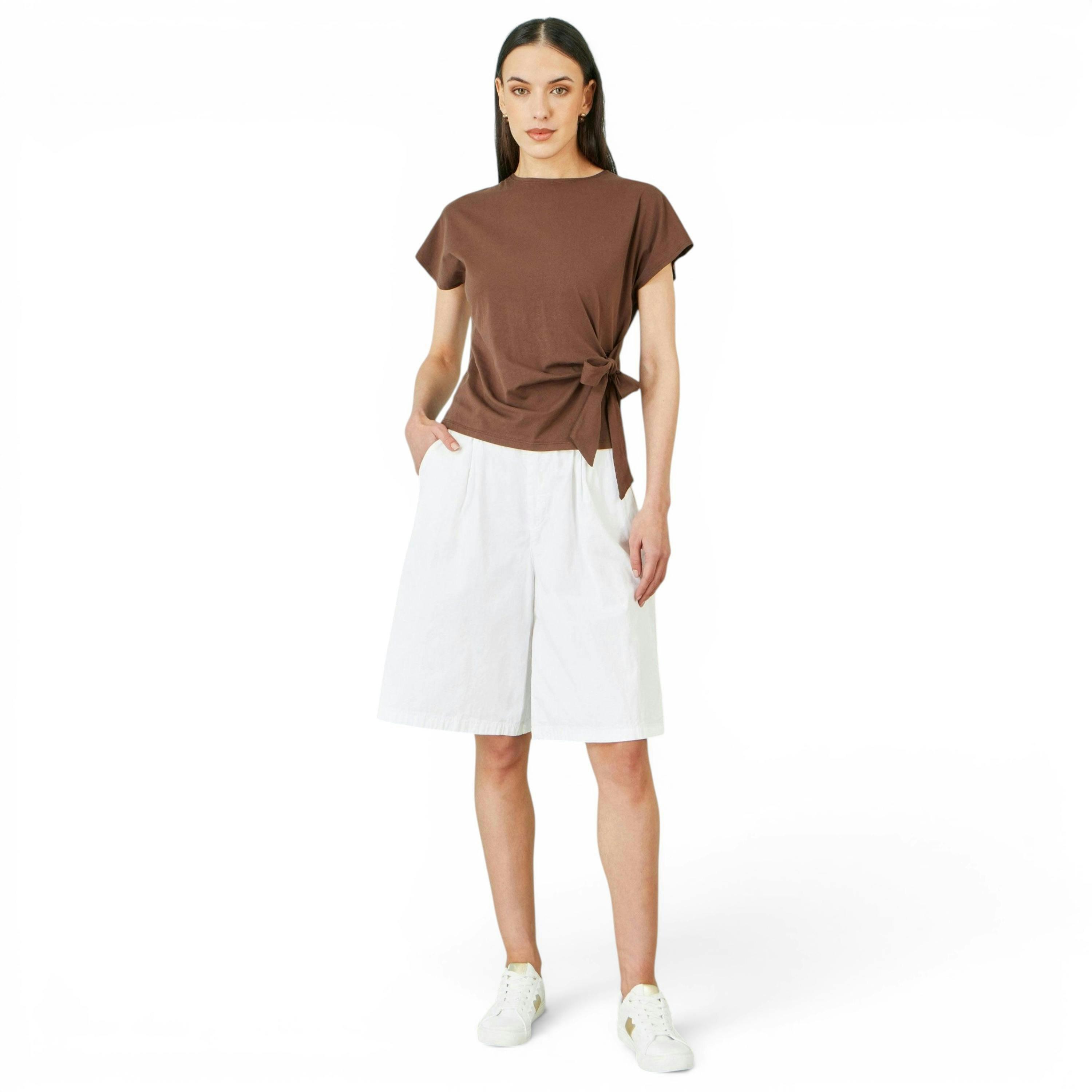 Yumi White Cotton Bermuda Shorts , view 1 of 4