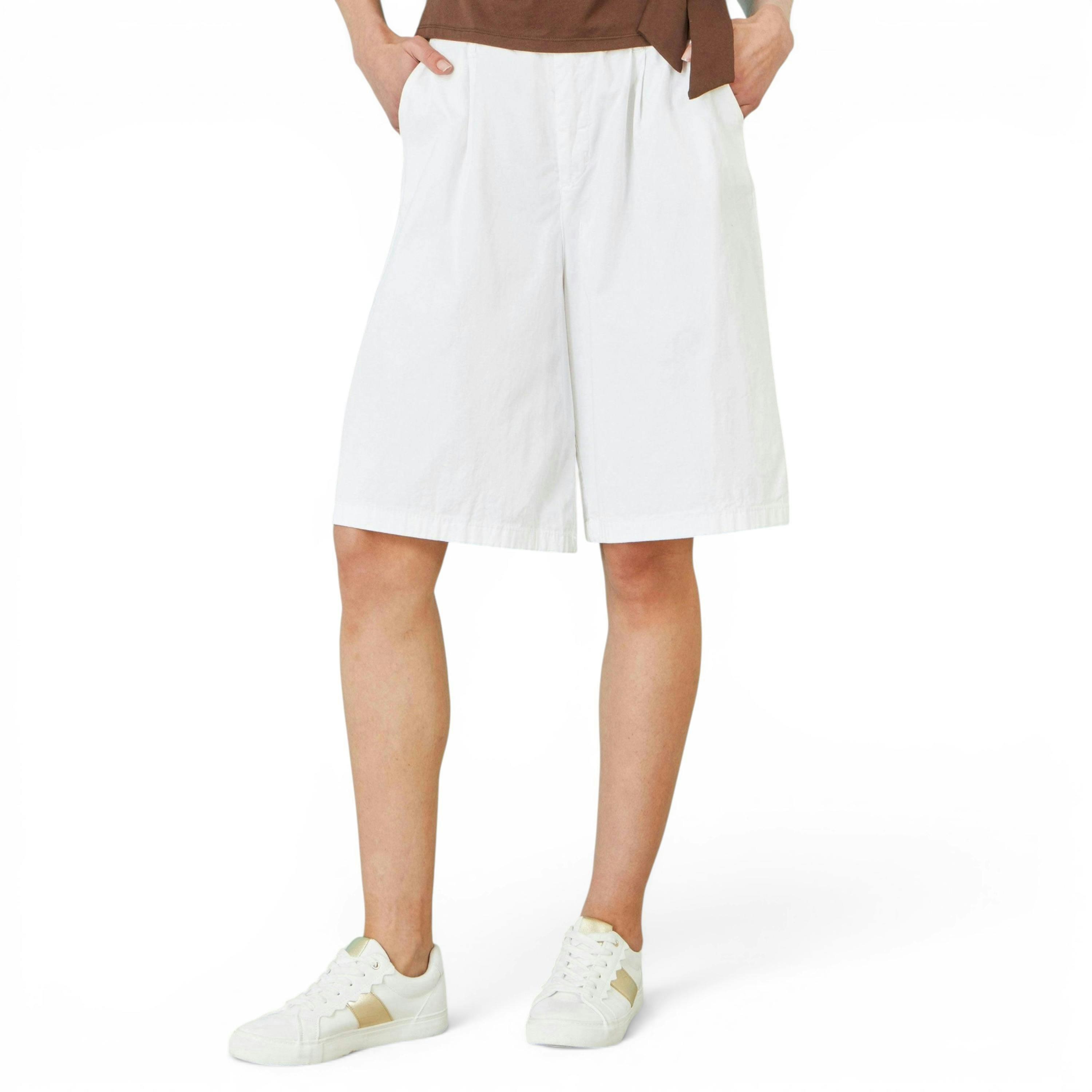 Yumi White Cotton Bermuda Shorts , view 2 of 4