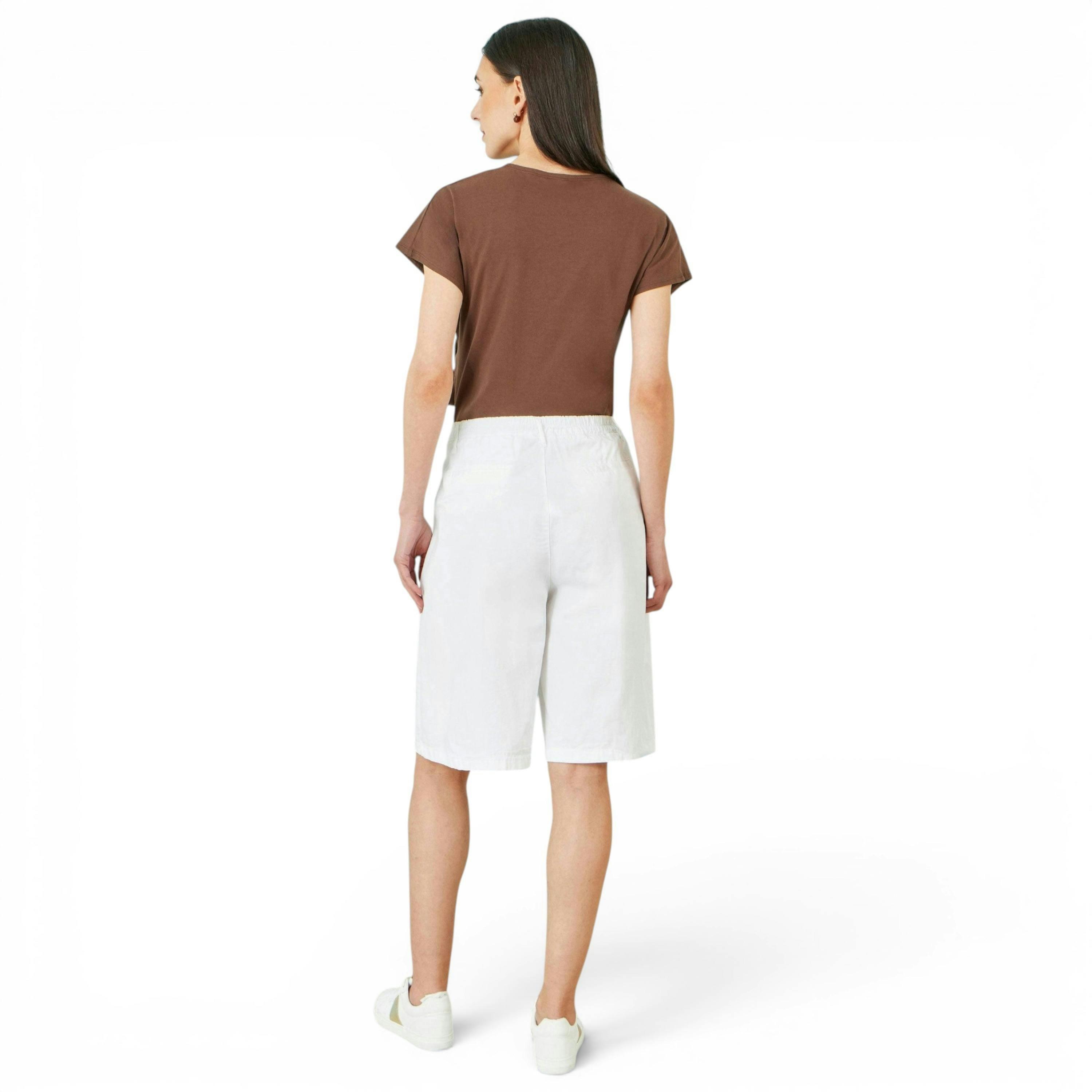Yumi White Cotton Bermuda Shorts , view 3 of 4