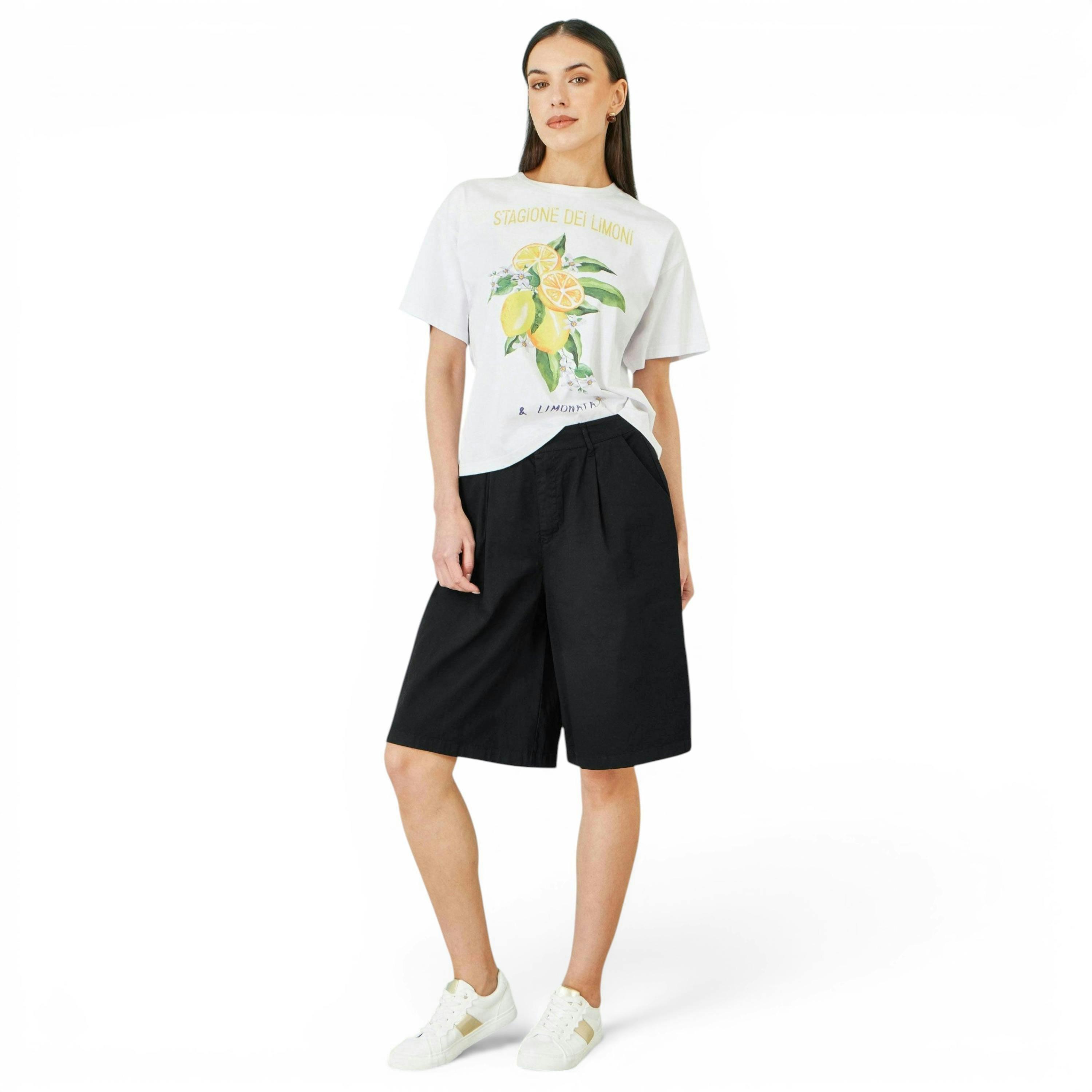 Yumi Black Cotton Bermuda Shorts , view 1 of 4