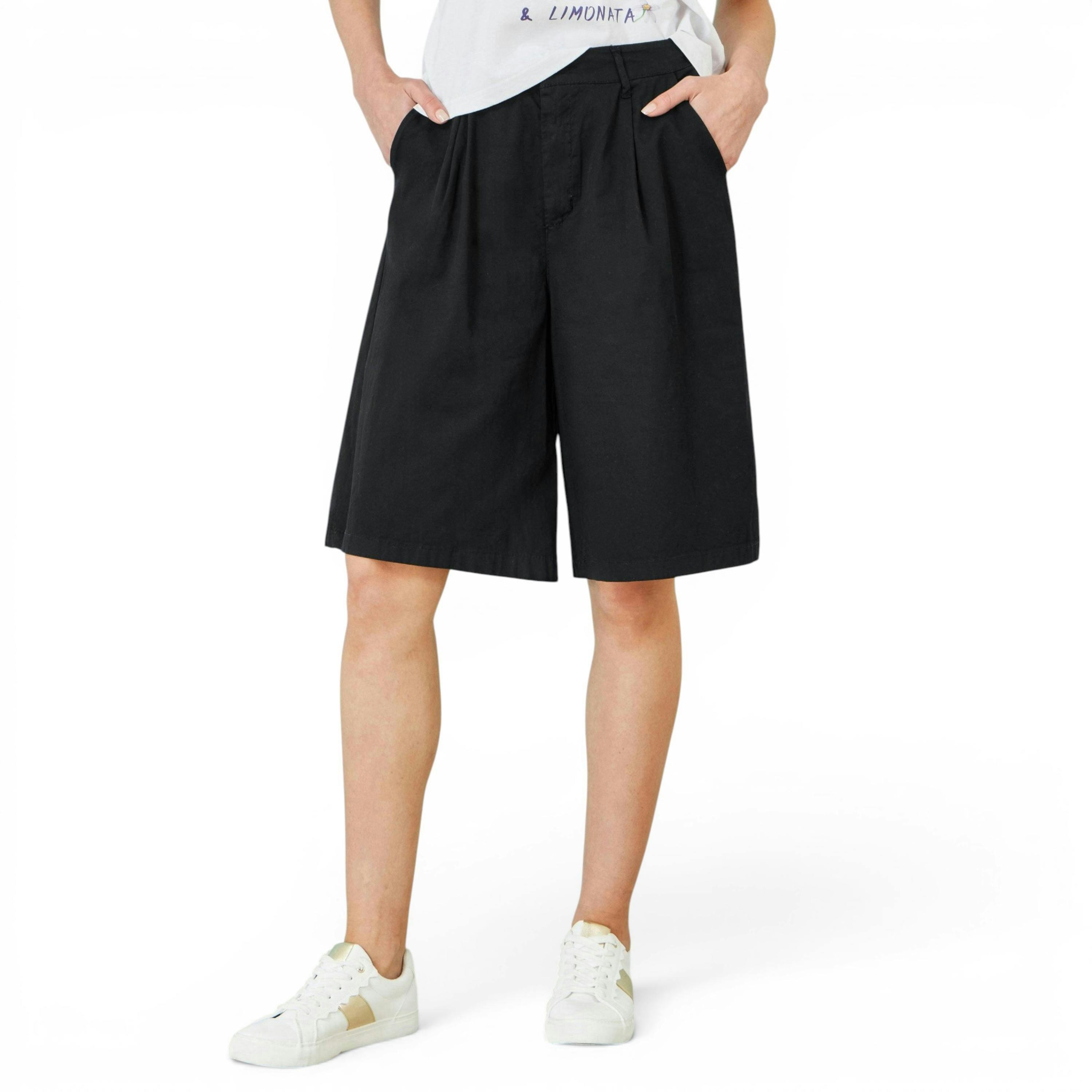Yumi Black Cotton Bermuda Shorts , view 2 of 4