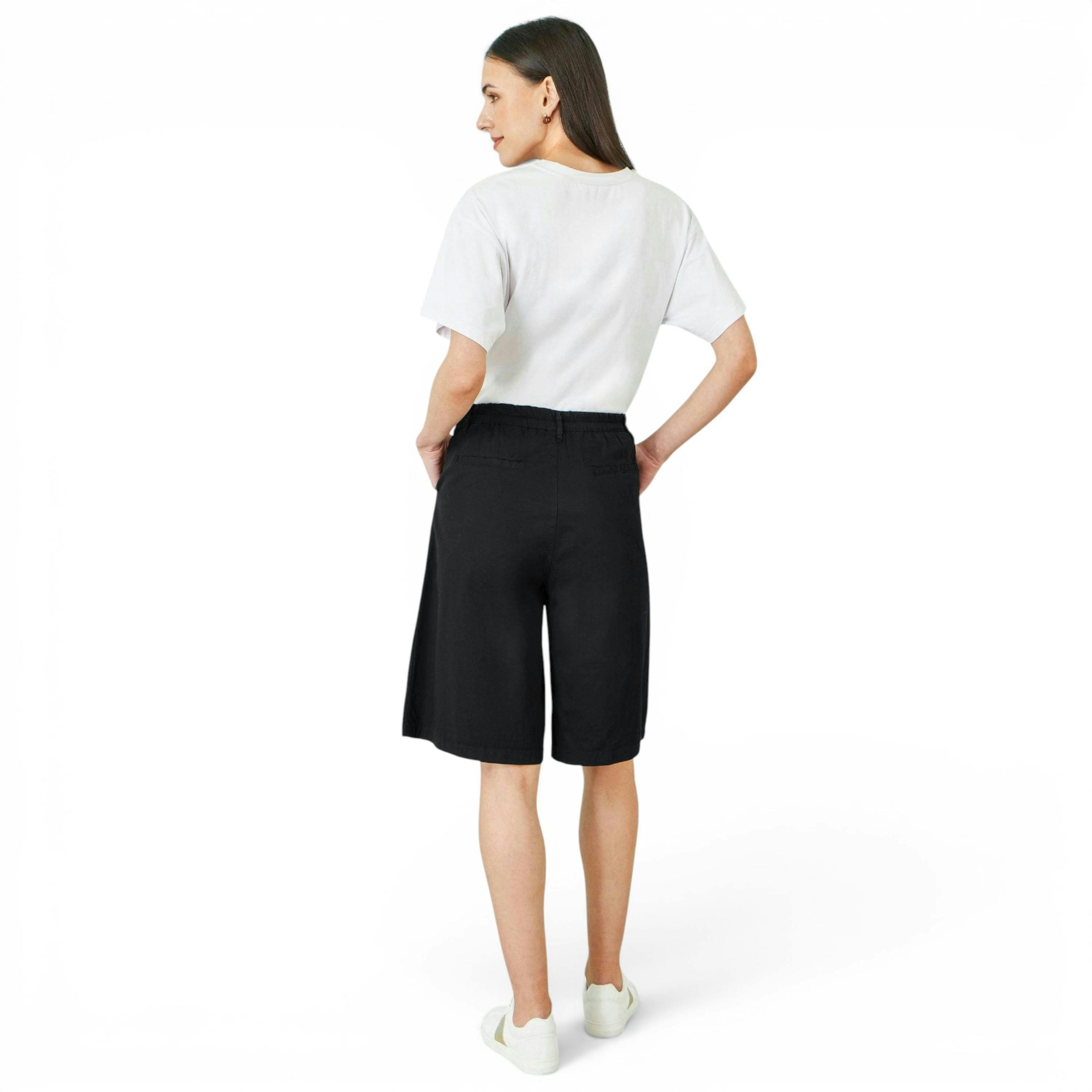 Yumi Black Cotton Bermuda Shorts , view 3 of 4