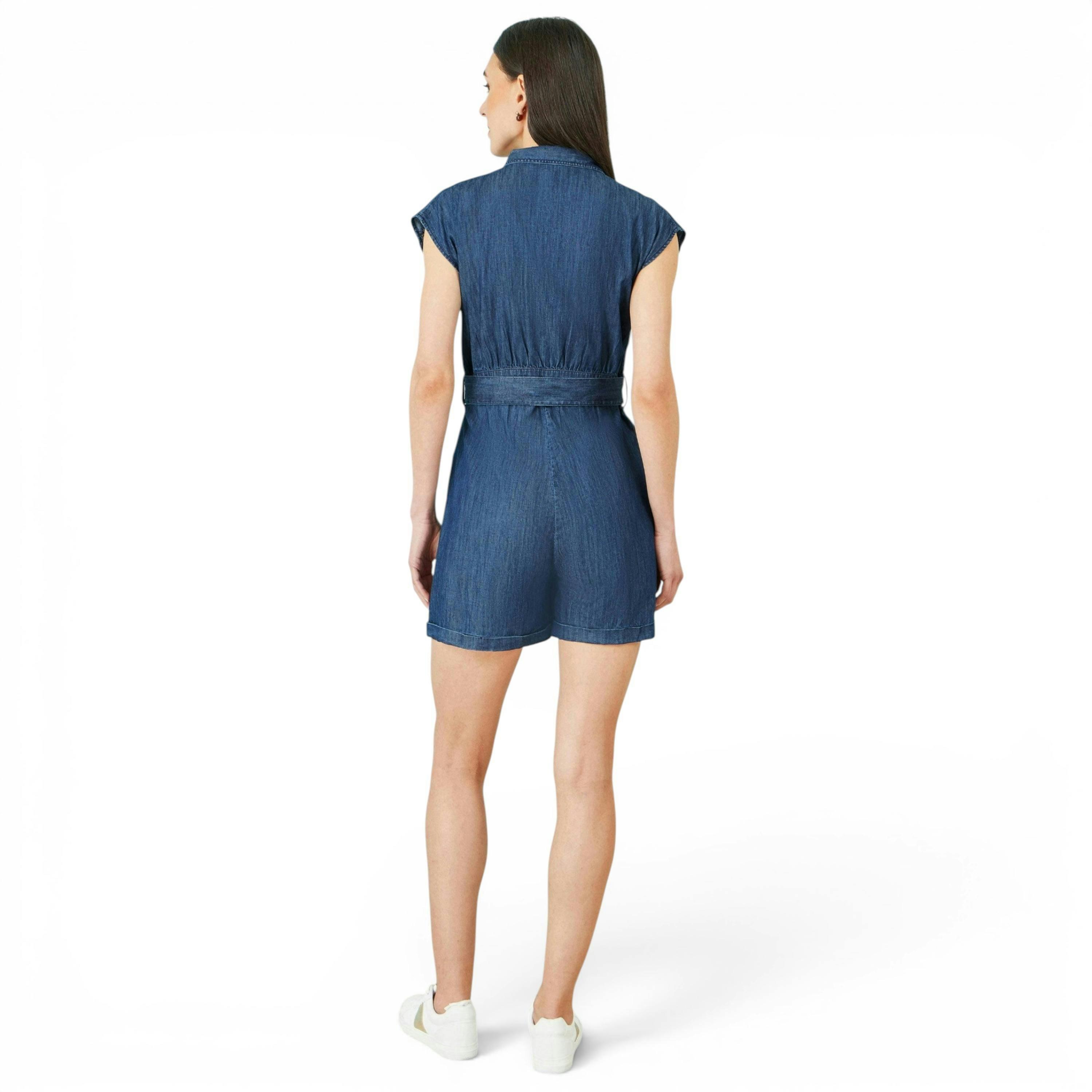 Yumi Blue Chambray Cotton Playsuit , view 4 of 6