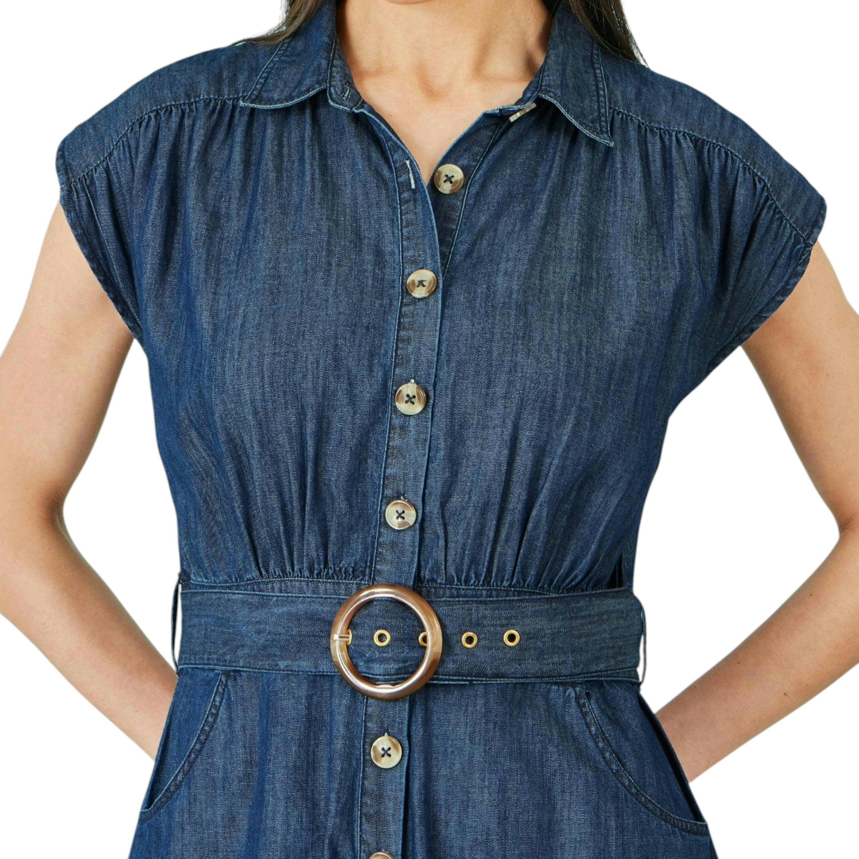 Yumi Blue Chambray Cotton Playsuit , view 5 of 6