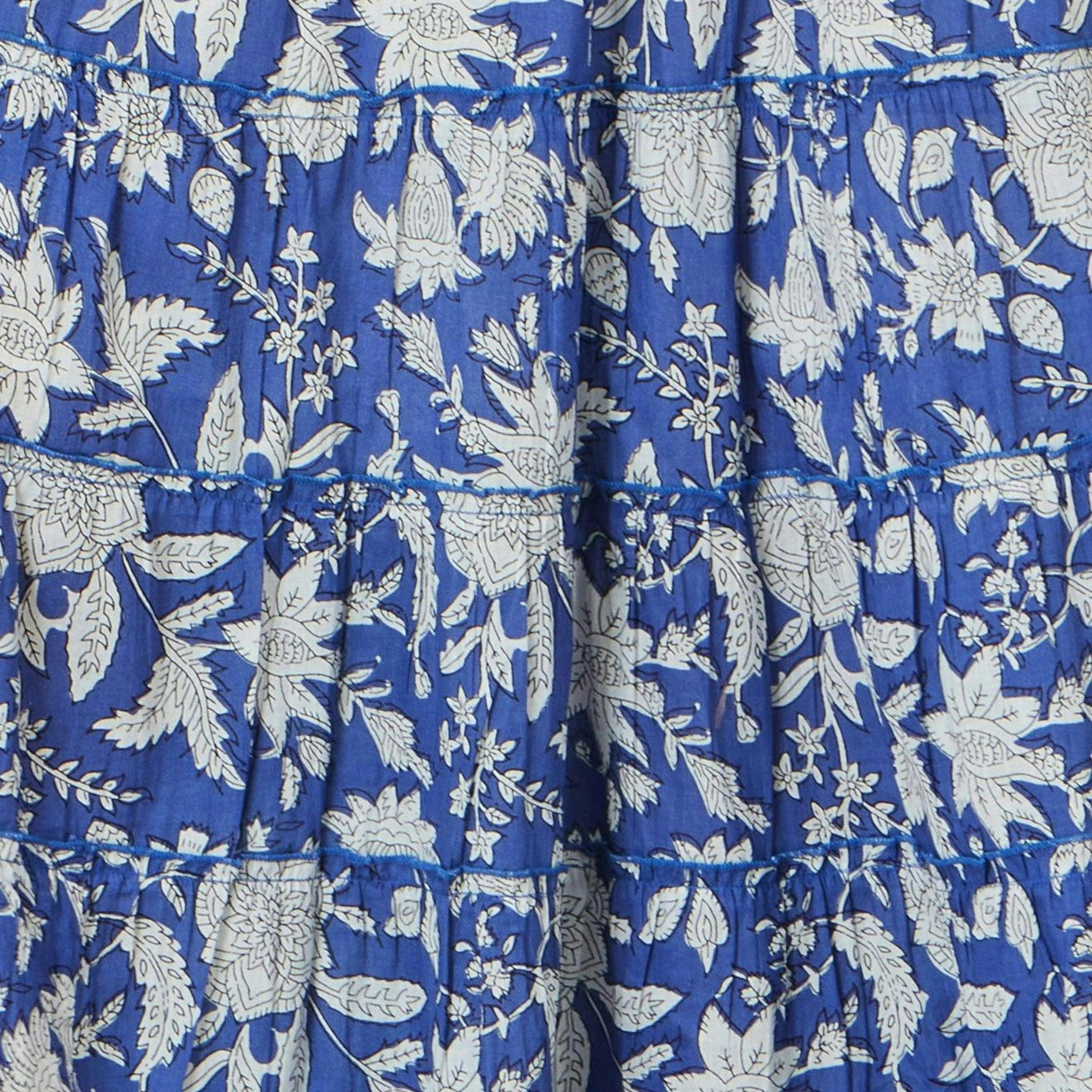 Yumi Blue Floral Cotton Tiered Maxi Skirt , view 5 of 5